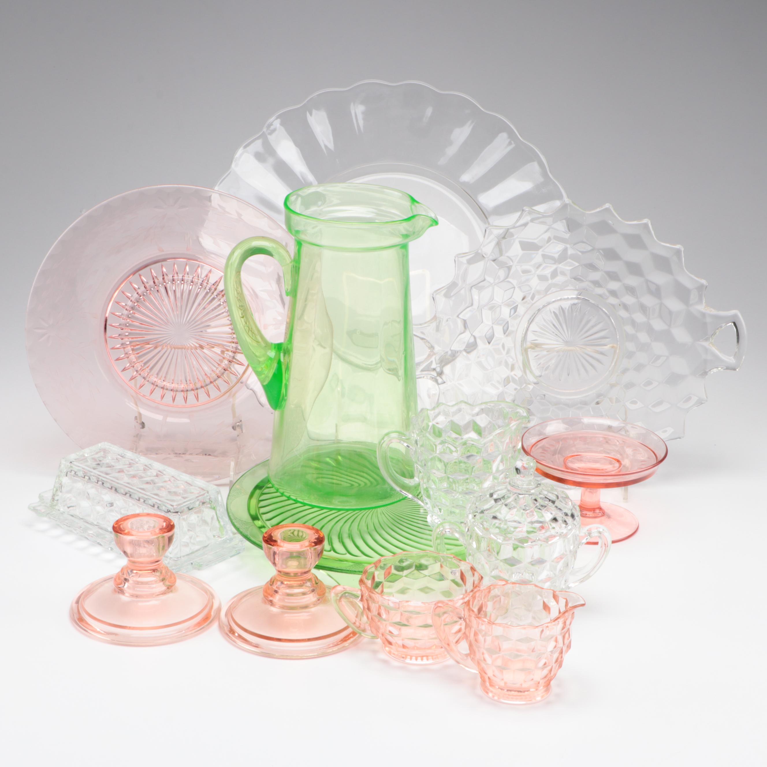 Fostoria "American" Pink and Clear with Other Depression Glass Tableware