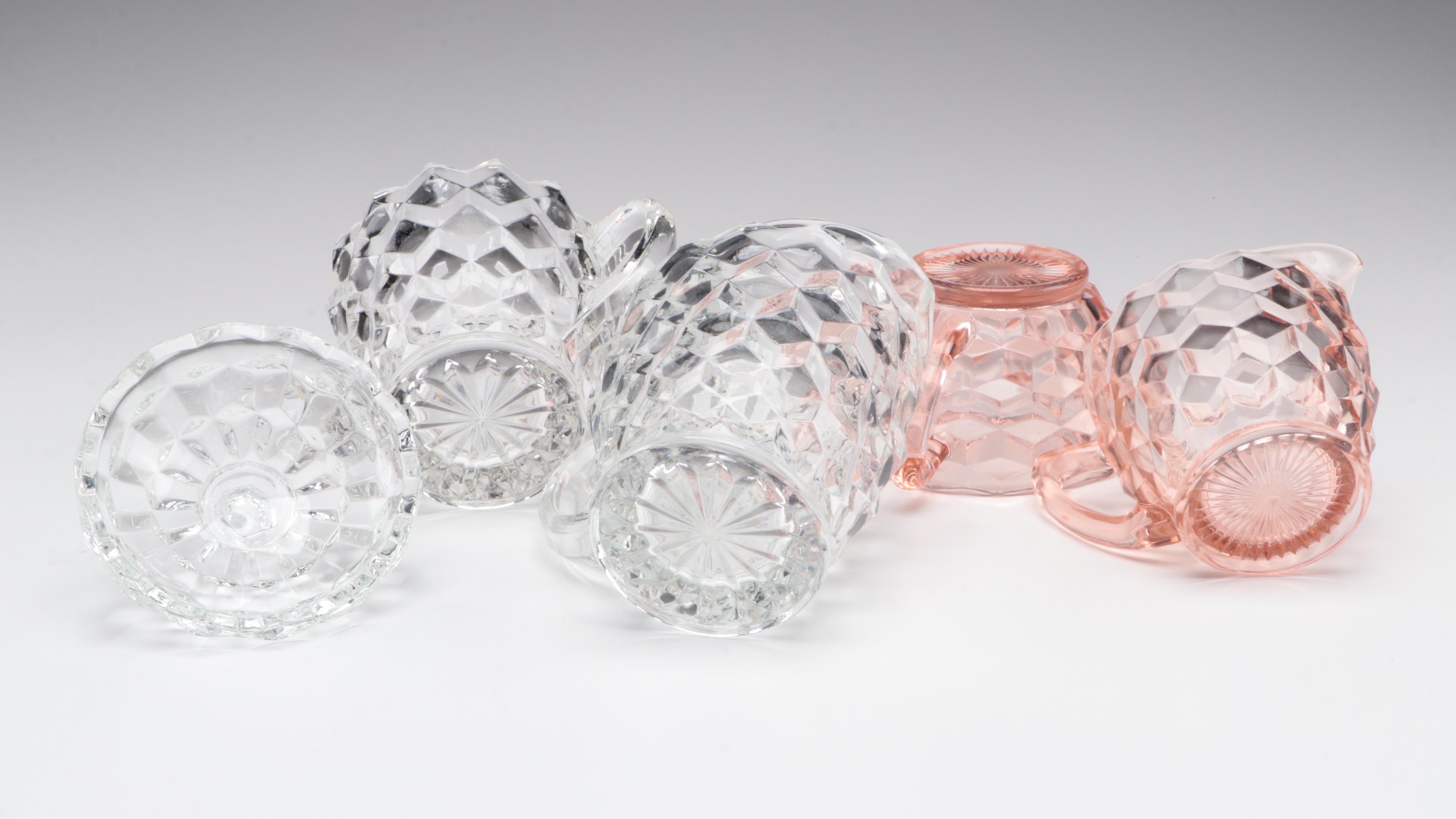 Fostoria "American" Pink and Clear with Other Depression Glass Tableware