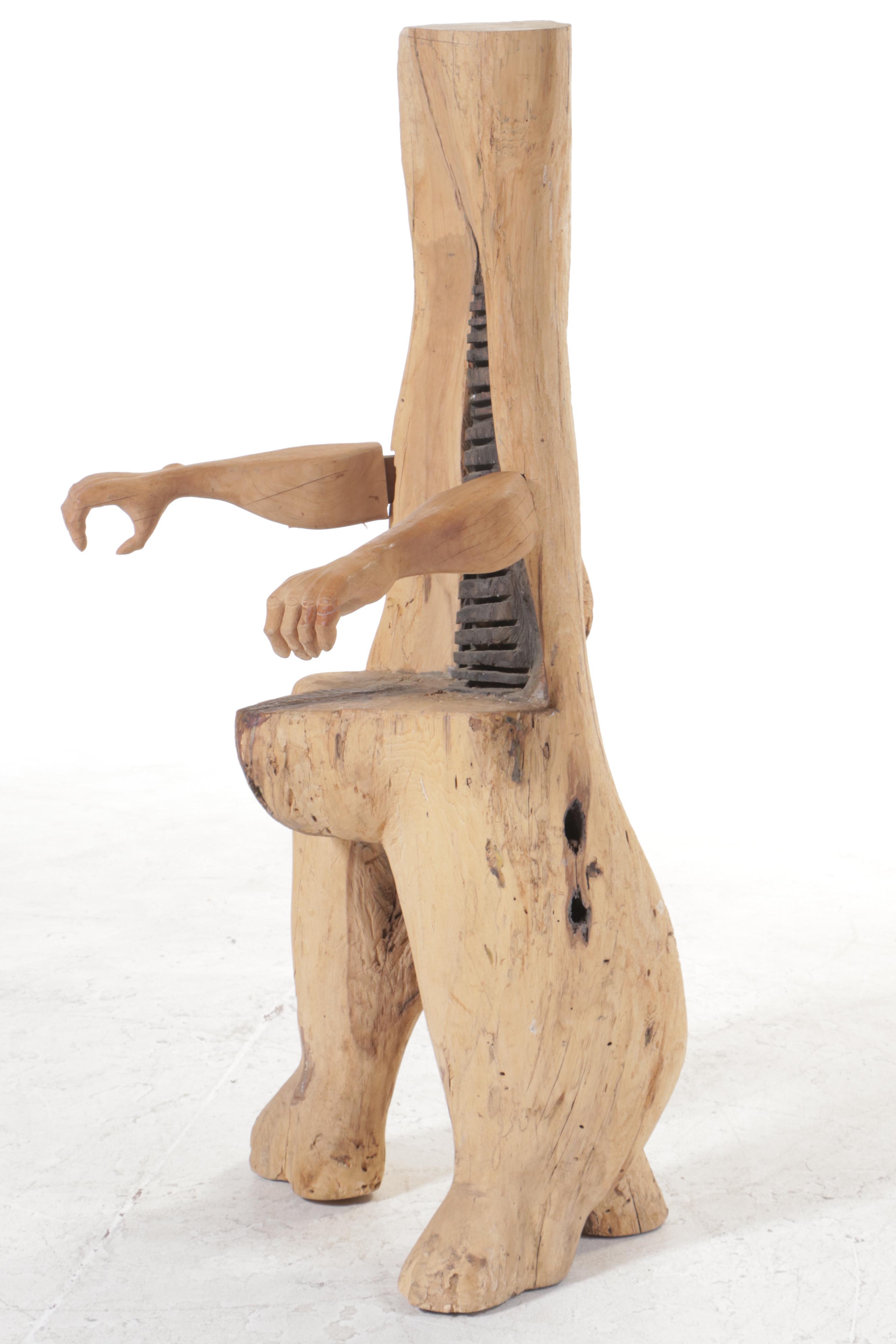 Anthropomorphic Carved Log "Arm" Chair
