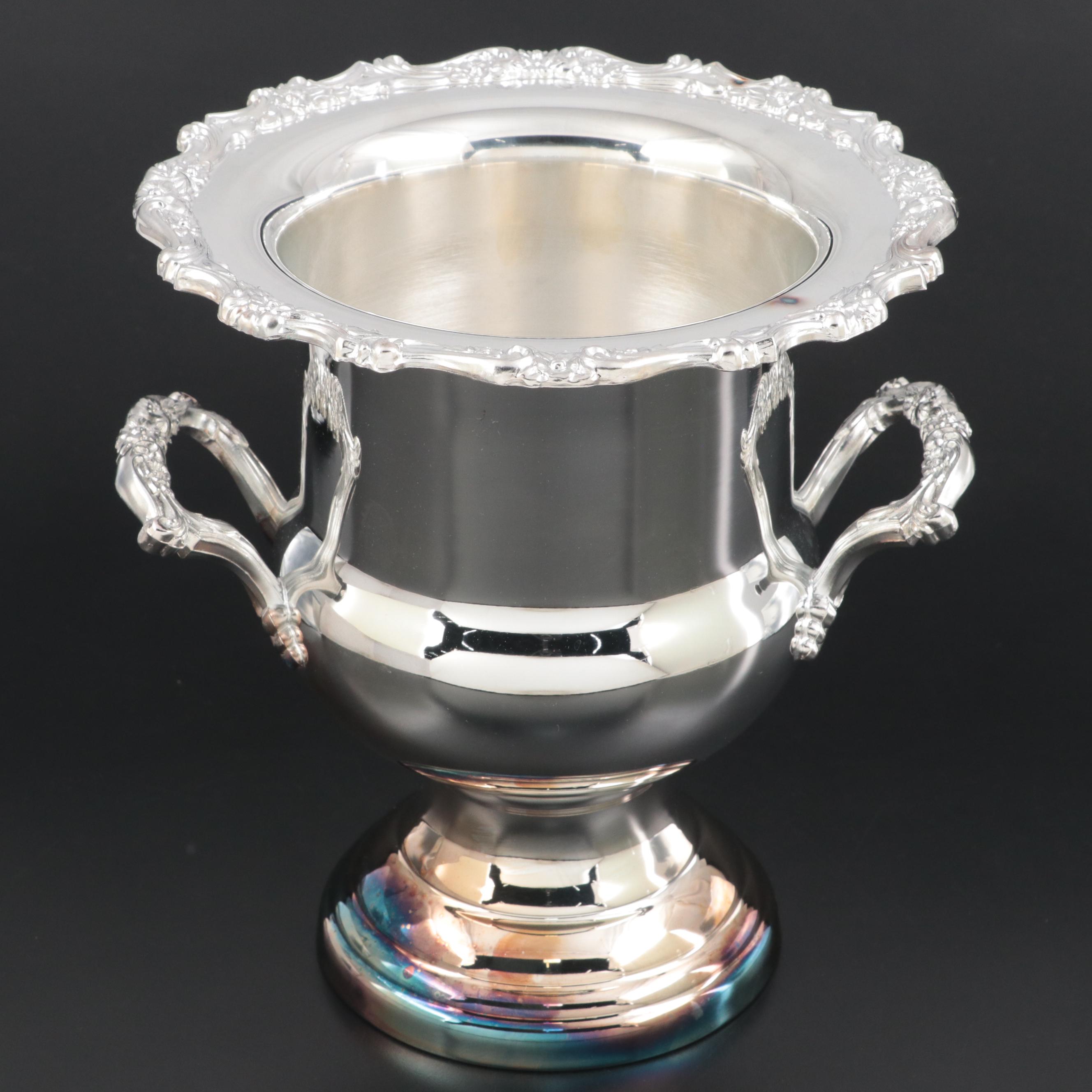 Oneida Silver Plate Wine Chiller with Oneida and Other Silver Waiter's Trays