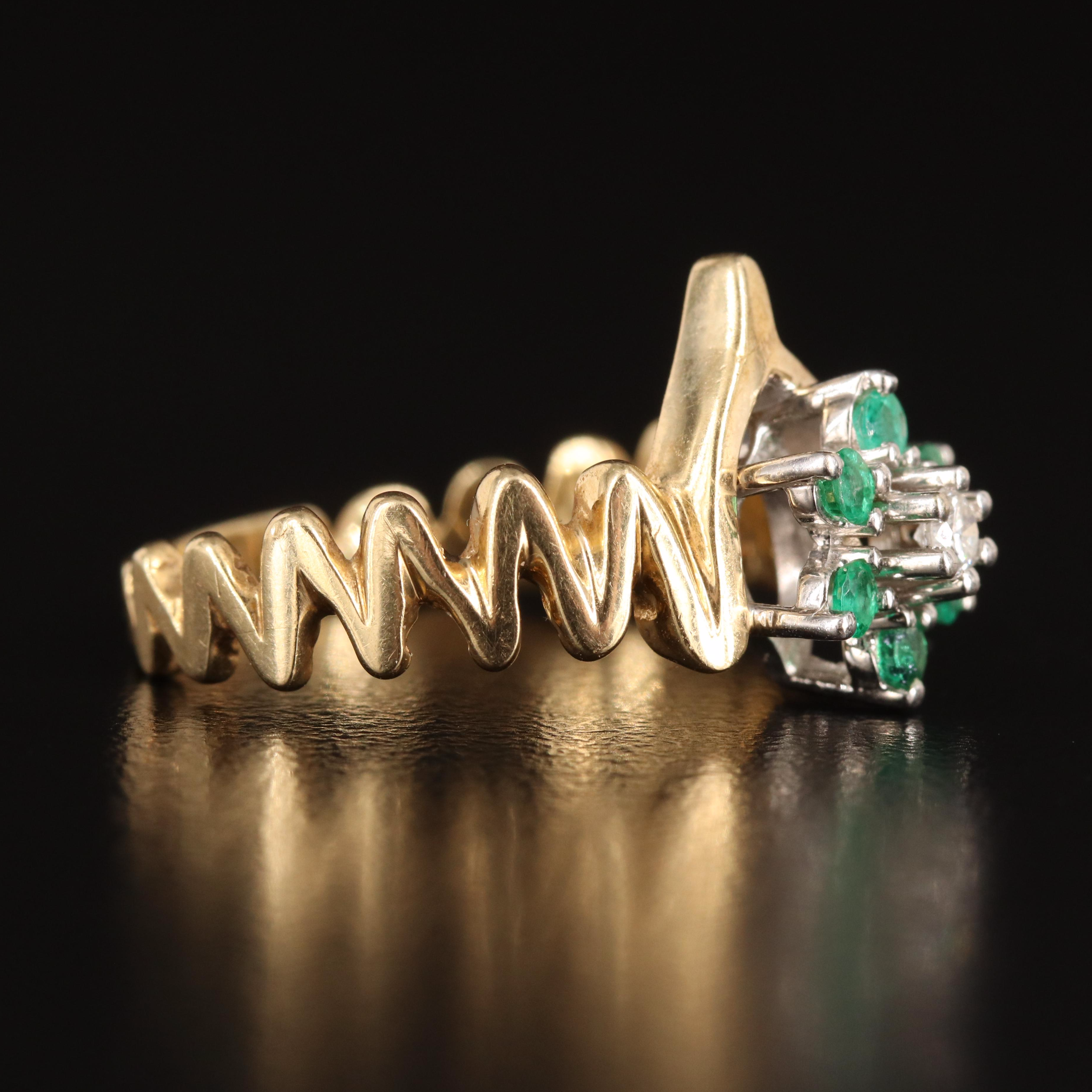 14K Diamond and Emerald Floral Ring