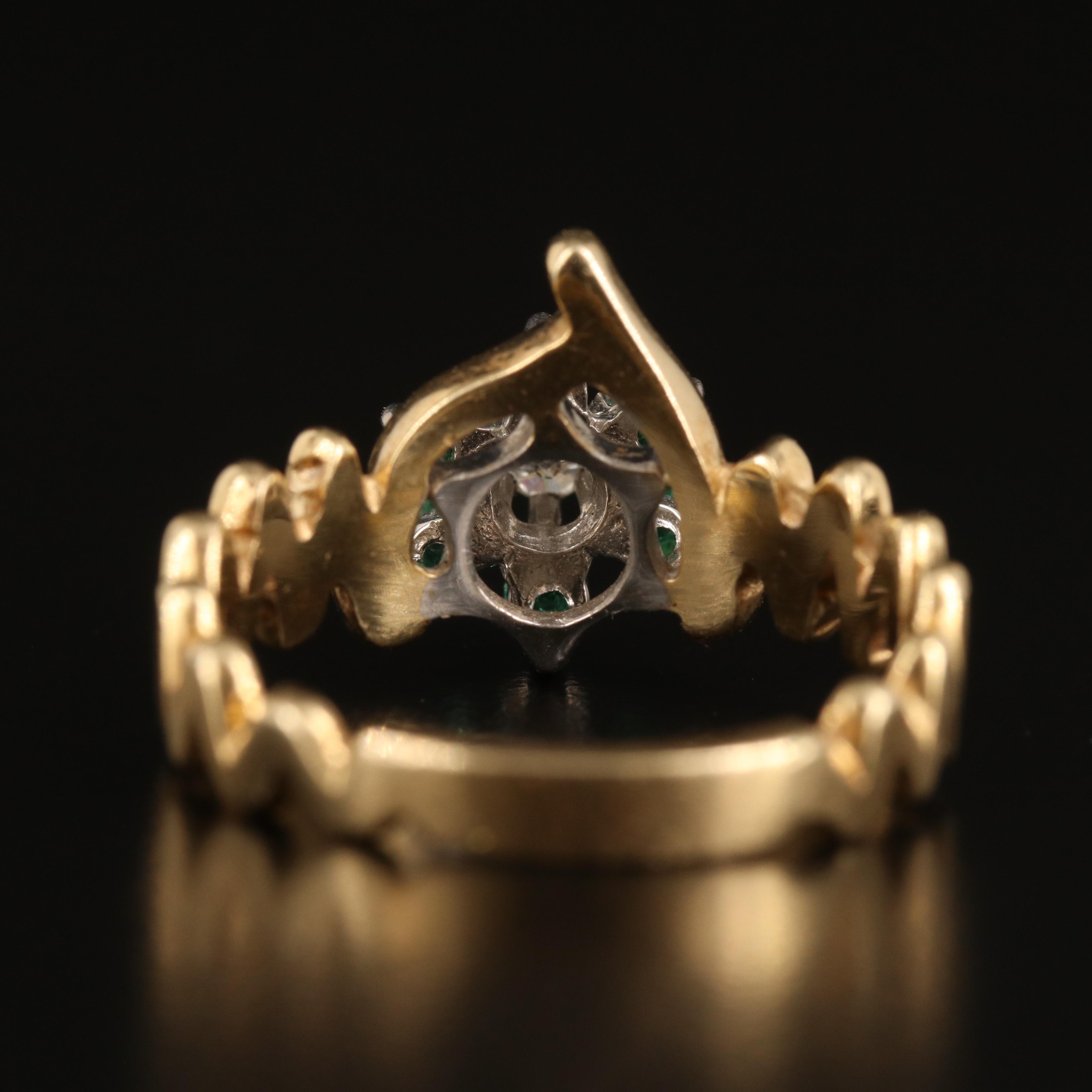 14K Diamond and Emerald Floral Ring