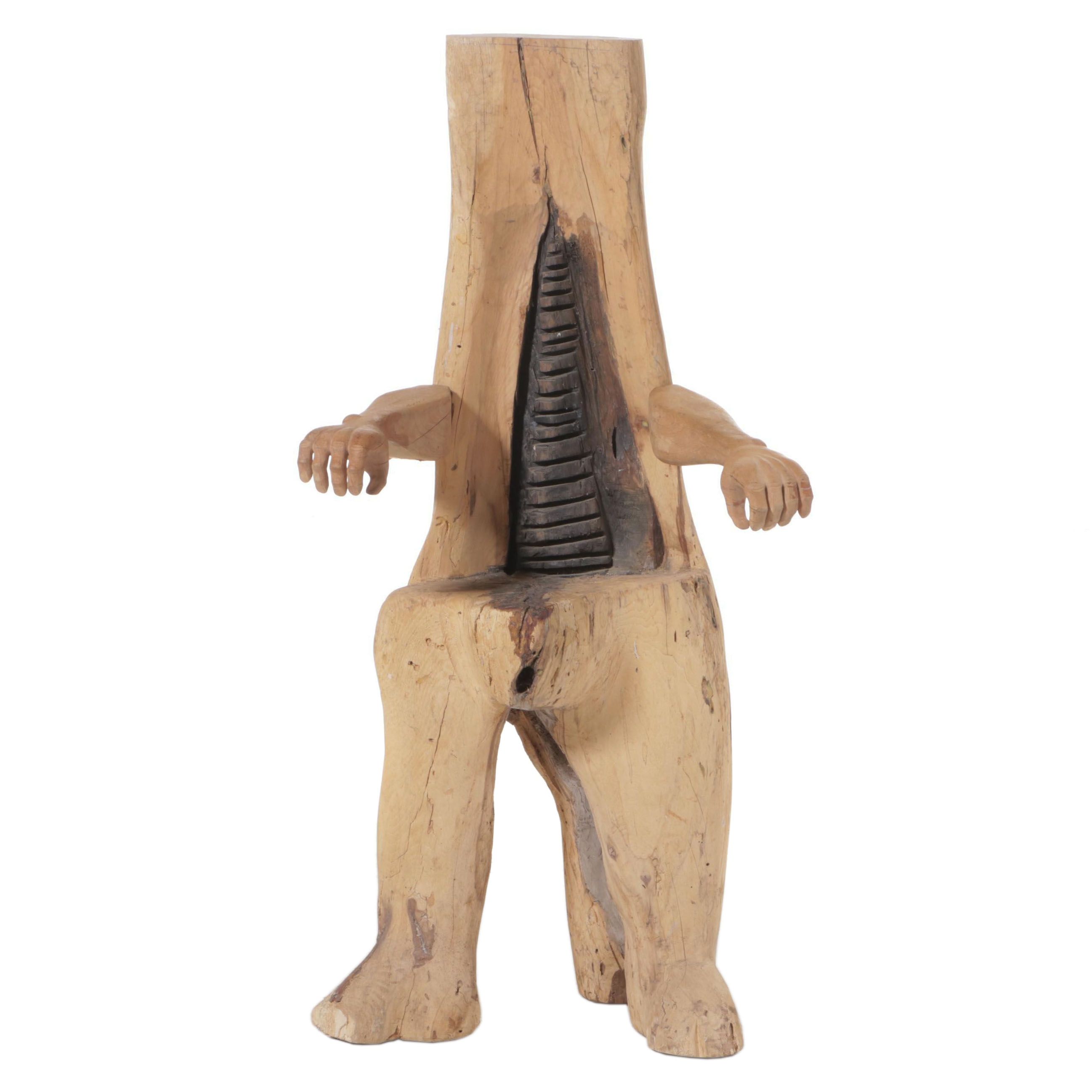 Anthropomorphic Carved Log "Arm" Chair