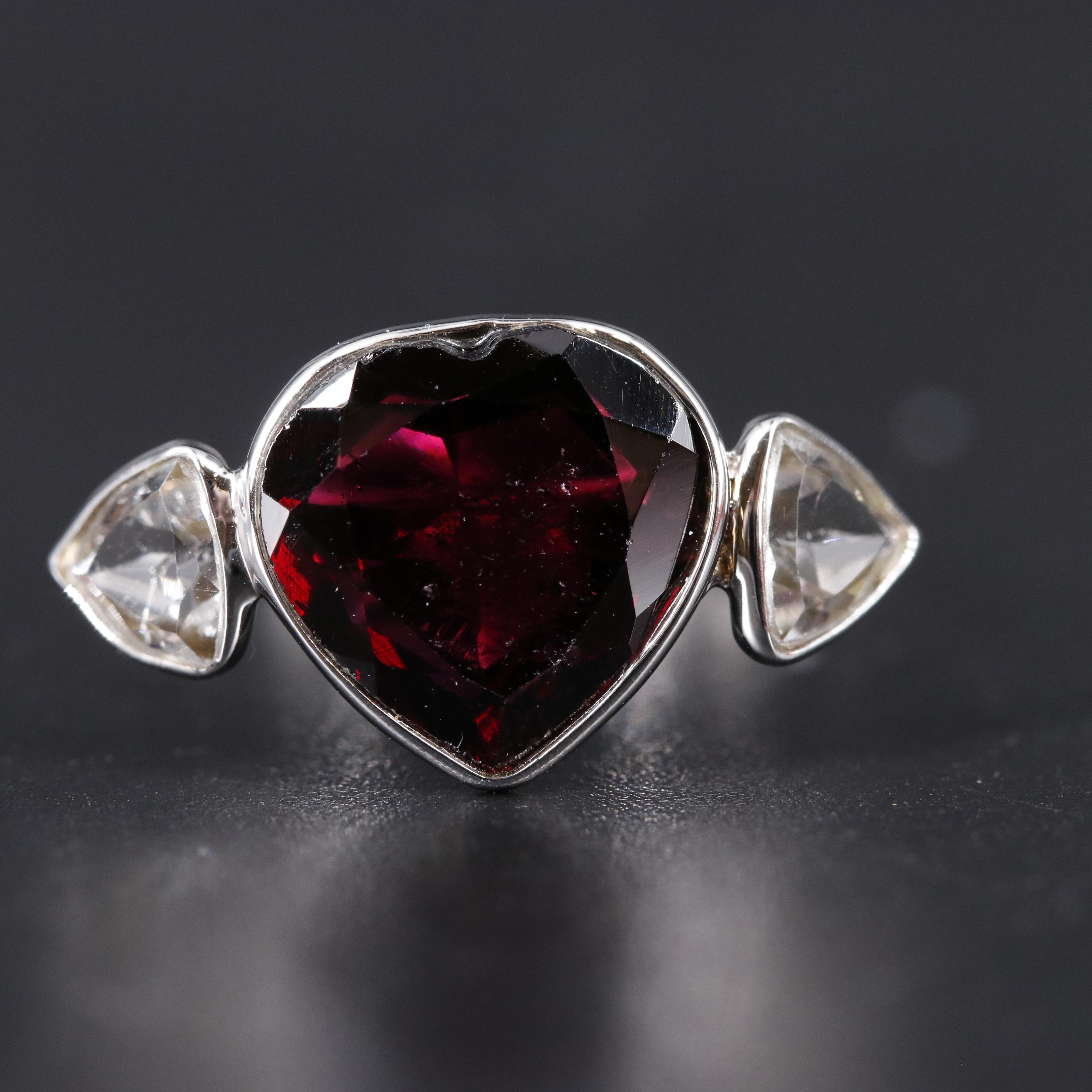 14K Garnet and White Topaz Ring