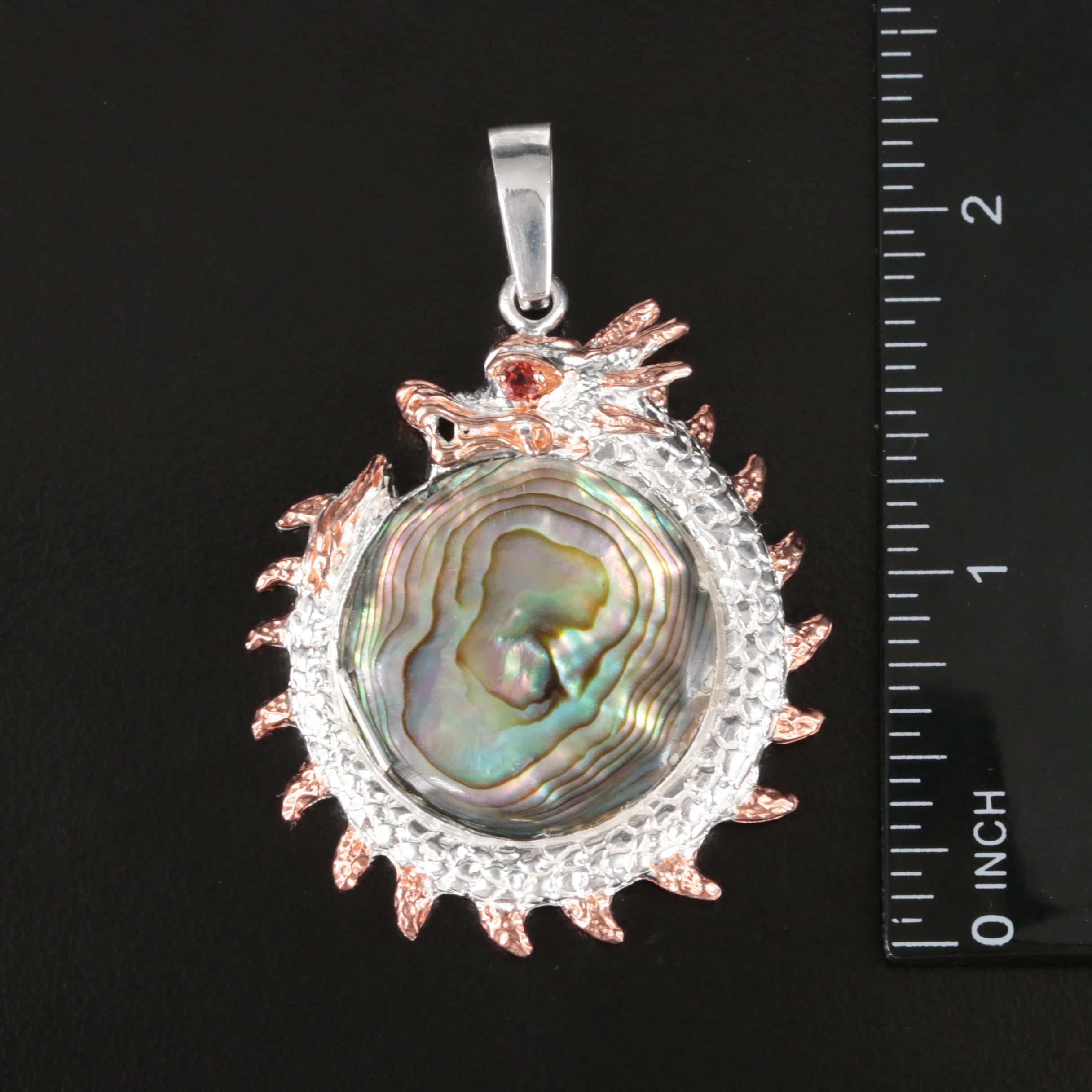 Sterling Two-Tone Abalone Dragon Pendant with a Citrine Eye Accent