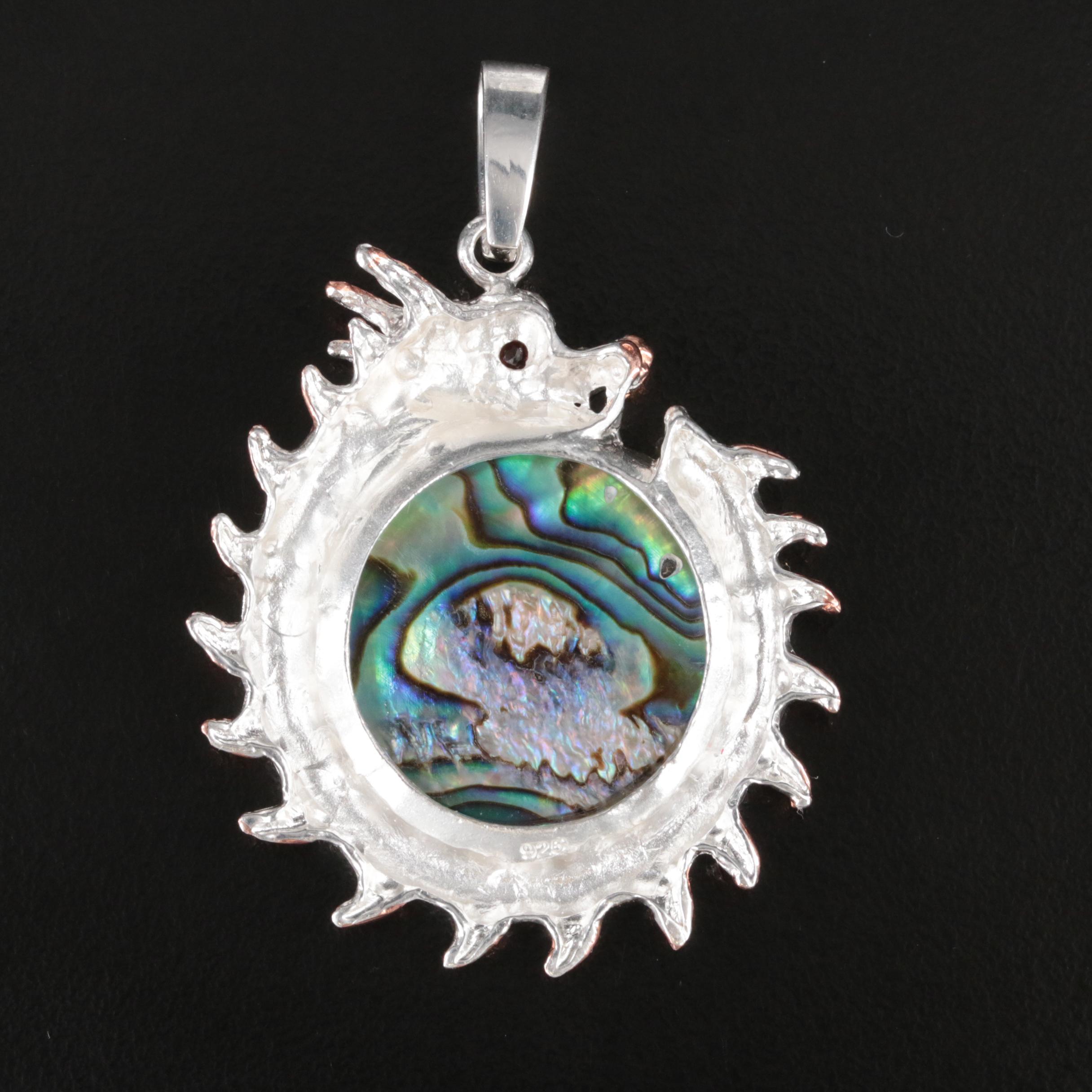 Sterling Two-Tone Abalone Dragon Pendant with a Citrine Eye Accent