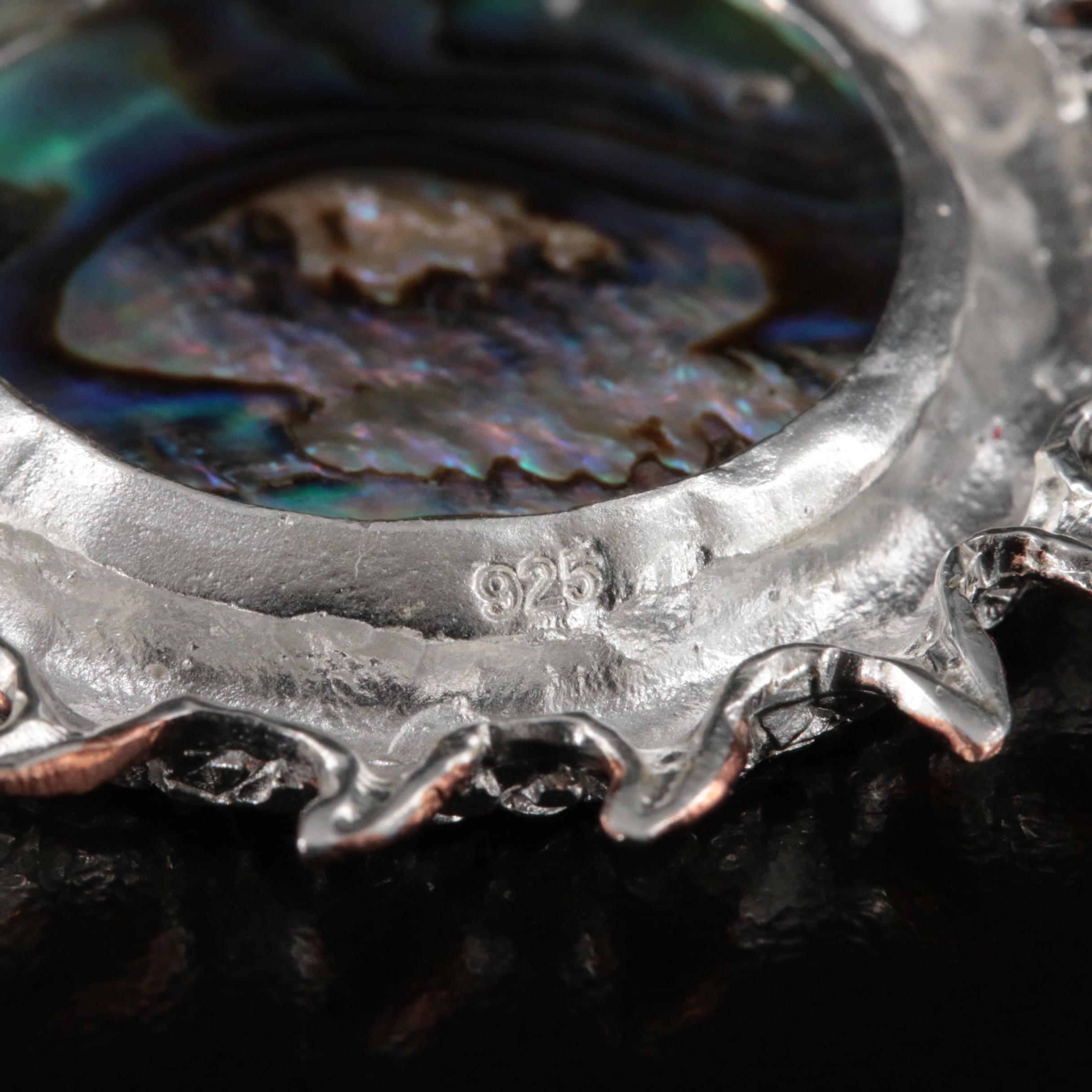 Sterling Two-Tone Abalone Dragon Pendant with a Citrine Eye Accent