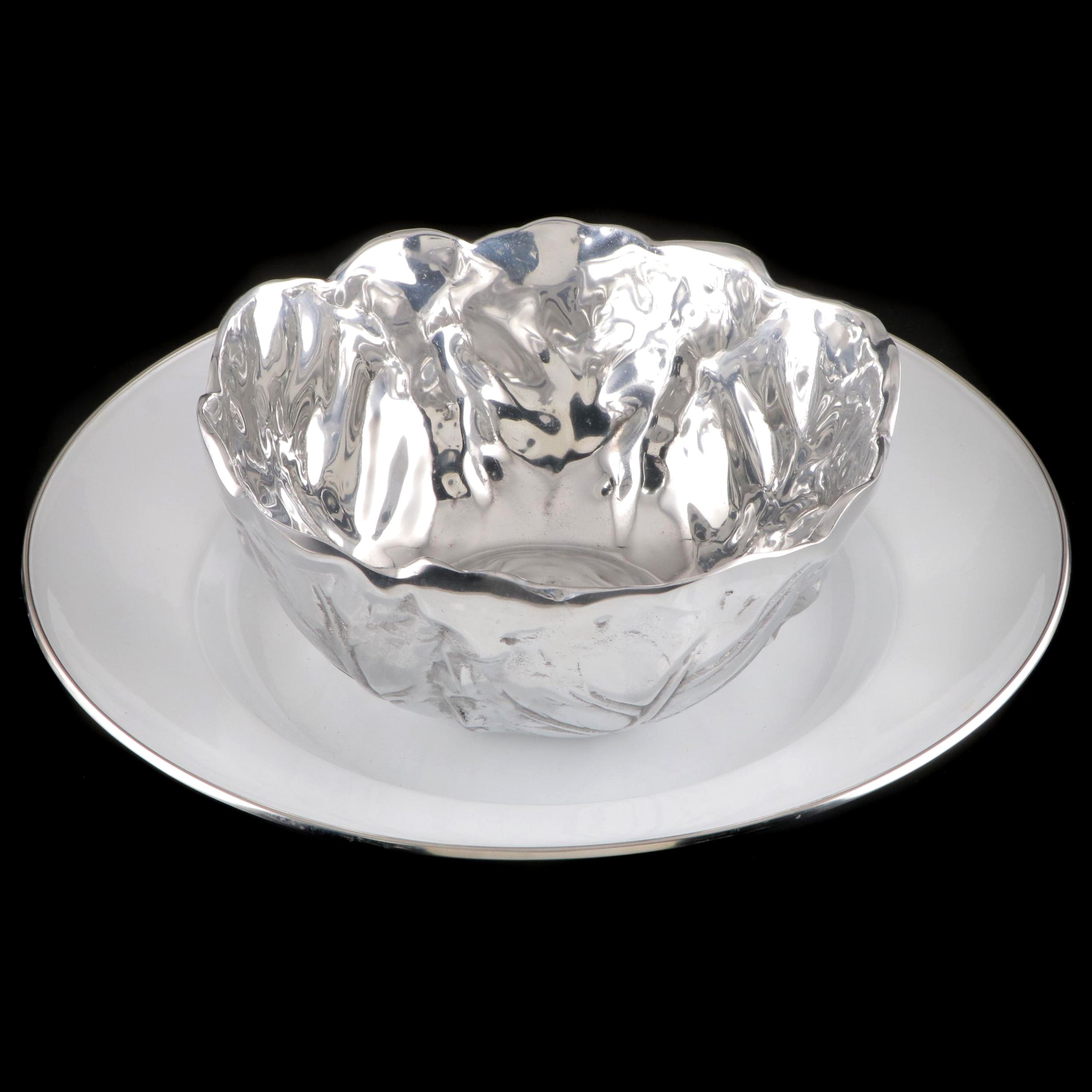 Hacienda Real Pewter Cabbage Bowl and Pottery Barn Serving Bowl