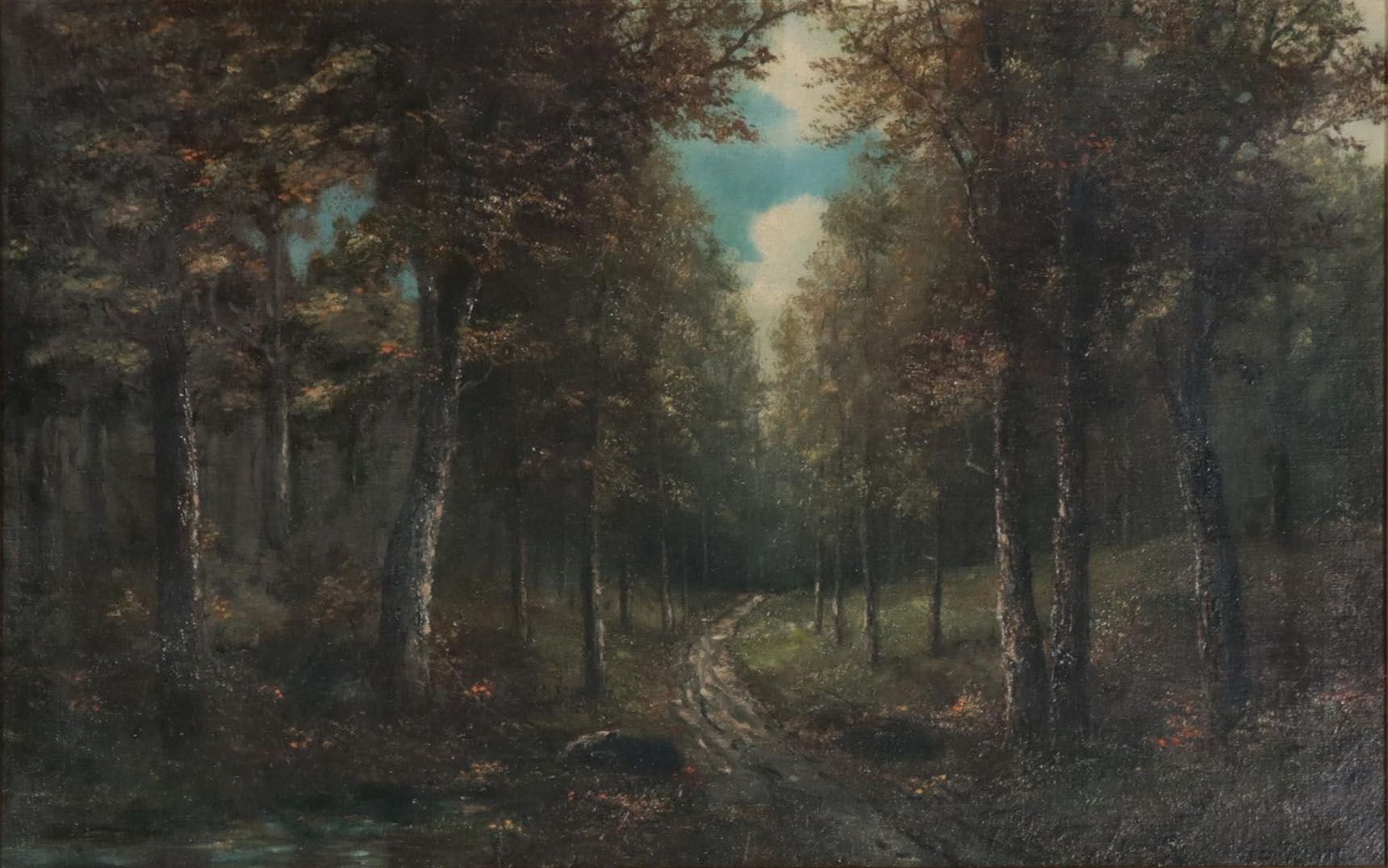 A.L. Zimm Barbizon School Style Oil Painting of Forest Path, Circa 1900