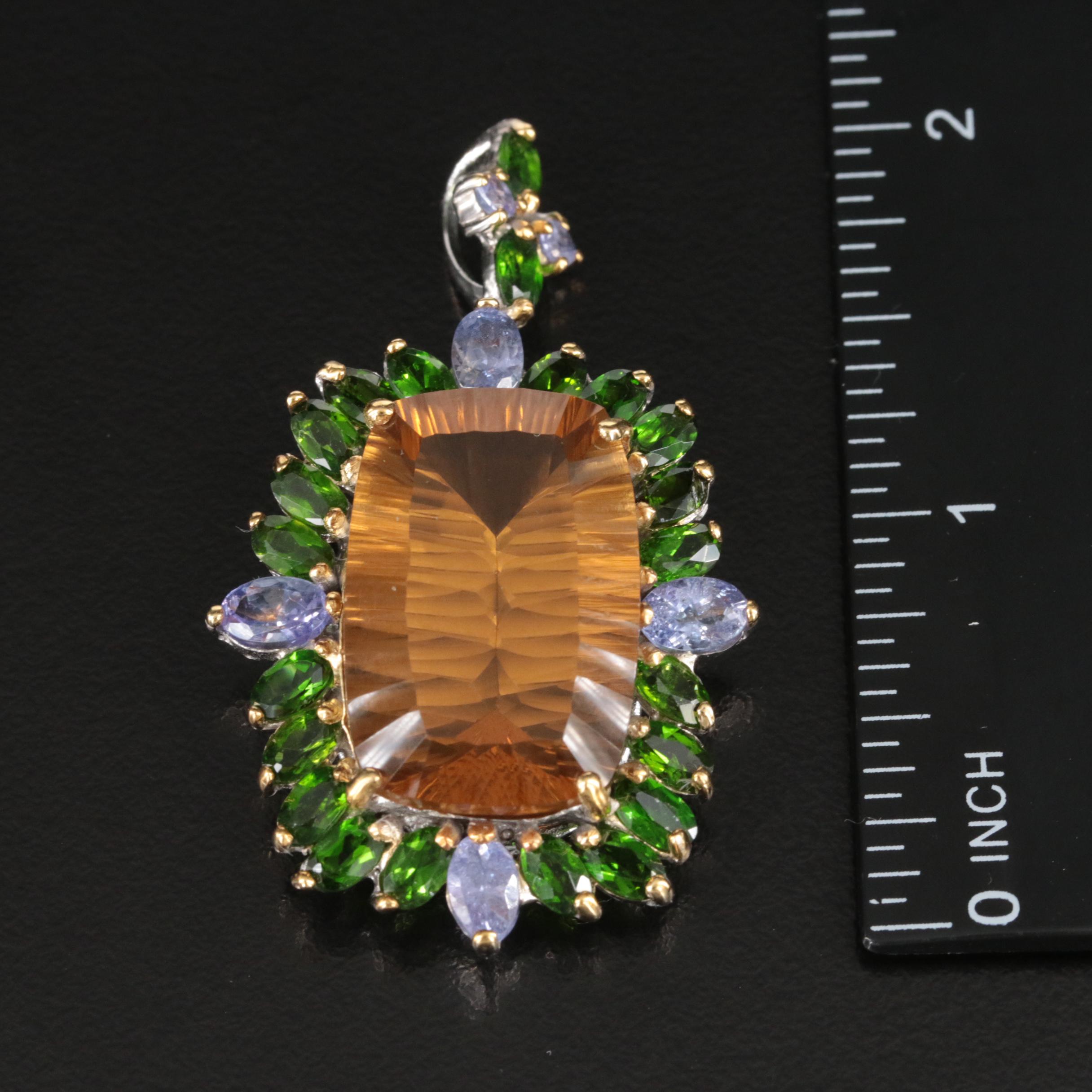 Sterling Citrine Pendant with Diopside and Tanzanite Halo