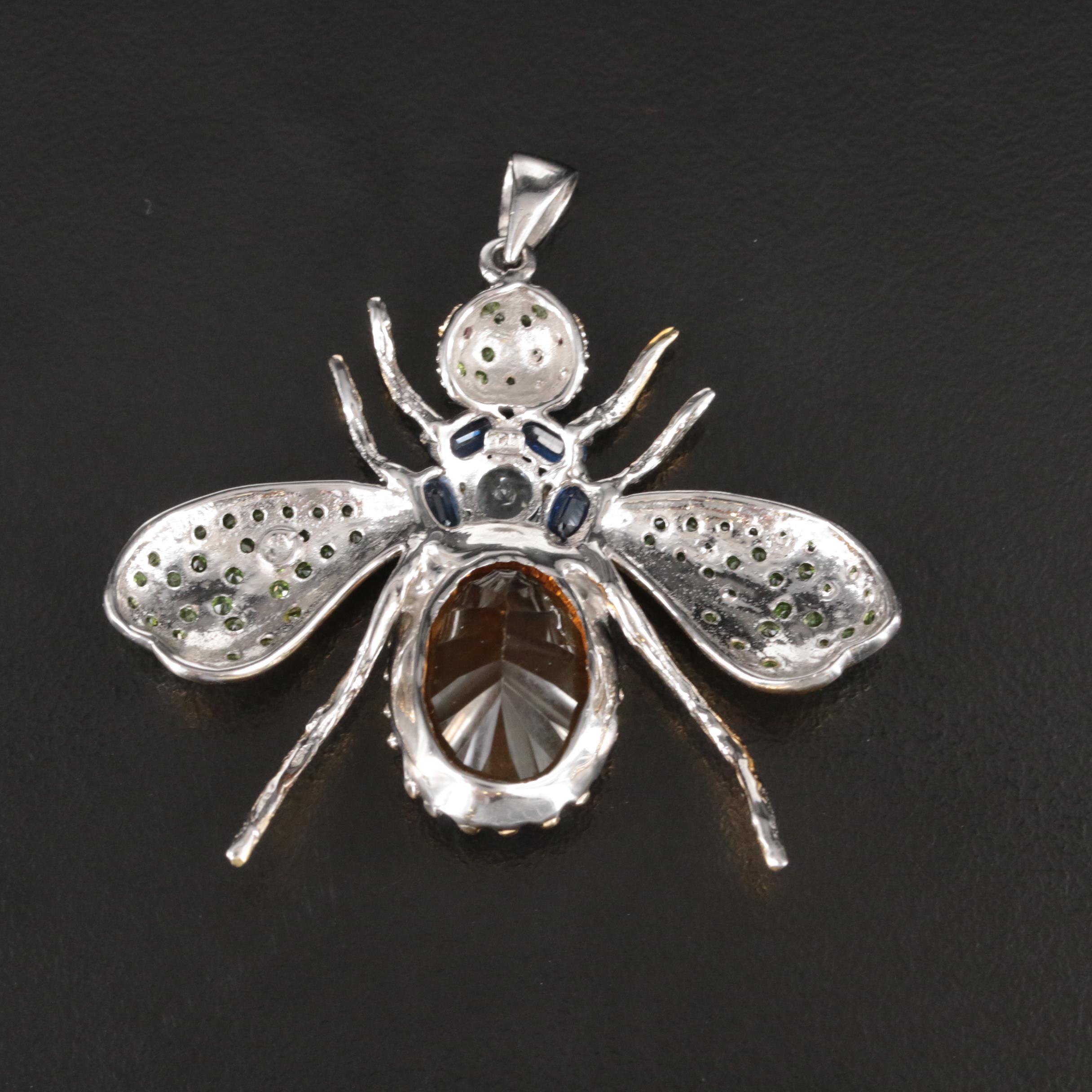 Sterling Two-Tone Gemstone Insect Pendant
