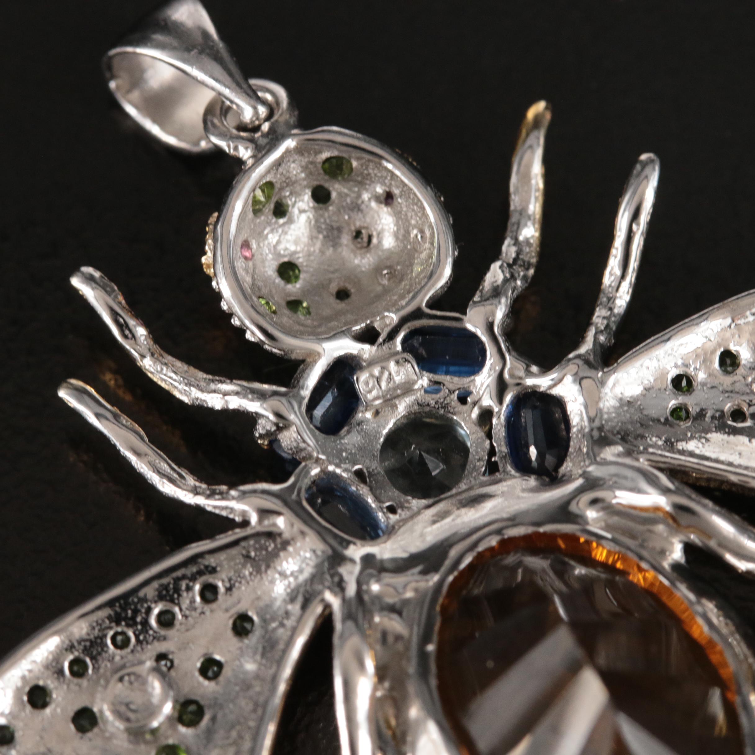 Sterling Two-Tone Gemstone Insect Pendant