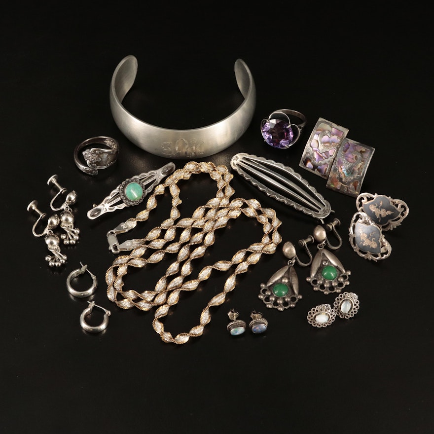 Vintage and Mexican Sterling Jewelry Selection with Abalone and Opal Triplet