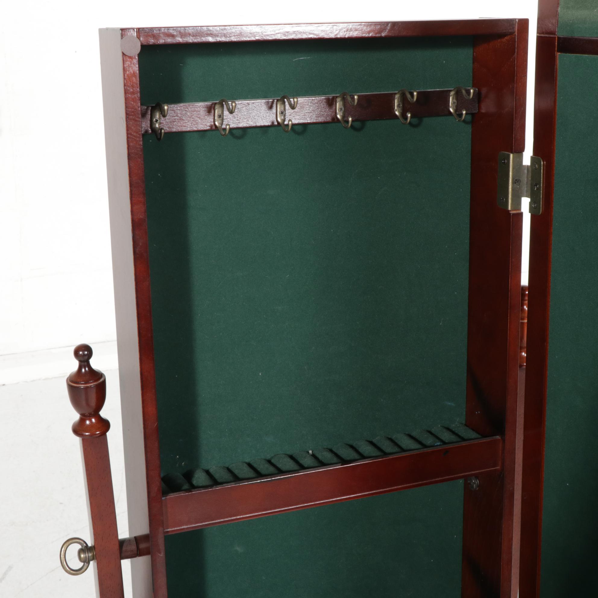 Federal Style Cherry-Stained Floor Mirror with Jewelry Storage, Late 20th C.