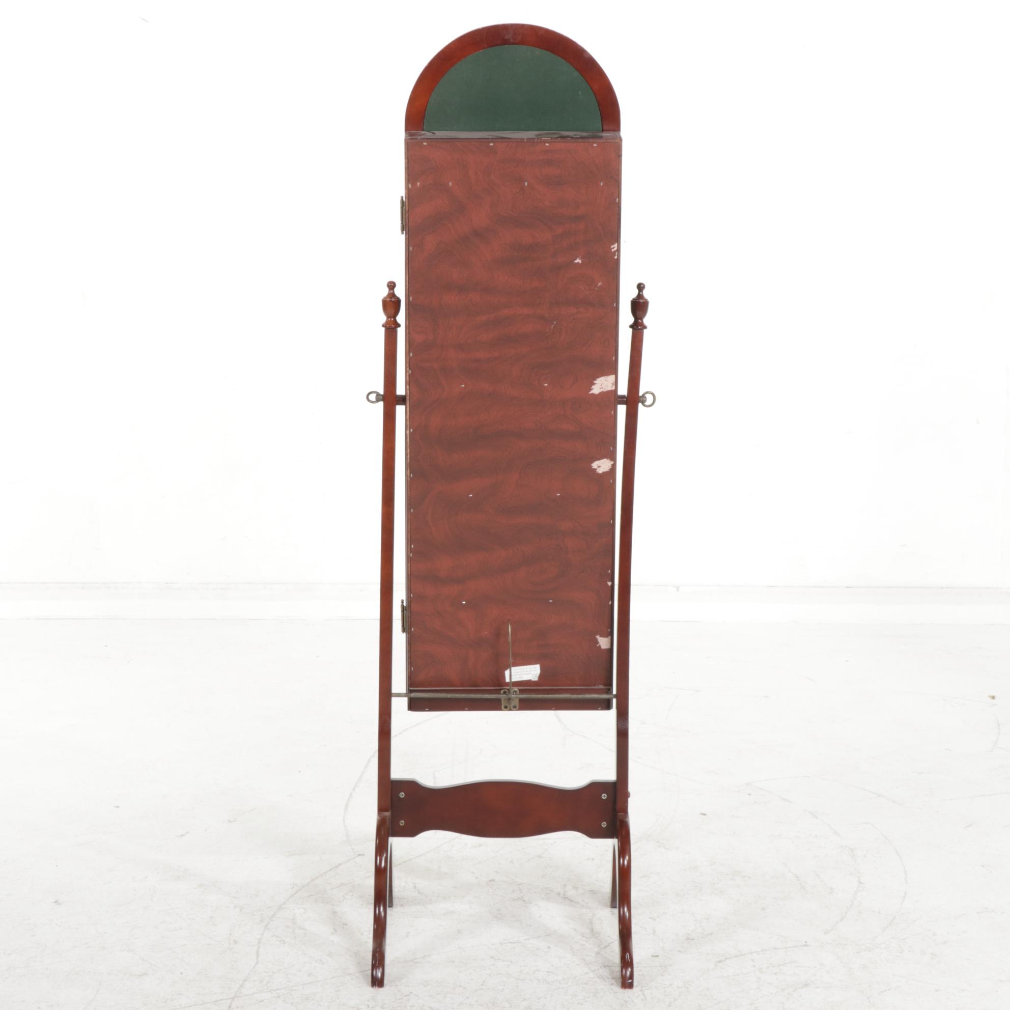 Federal Style Cherry-Stained Floor Mirror with Jewelry Storage, Late 20th C.