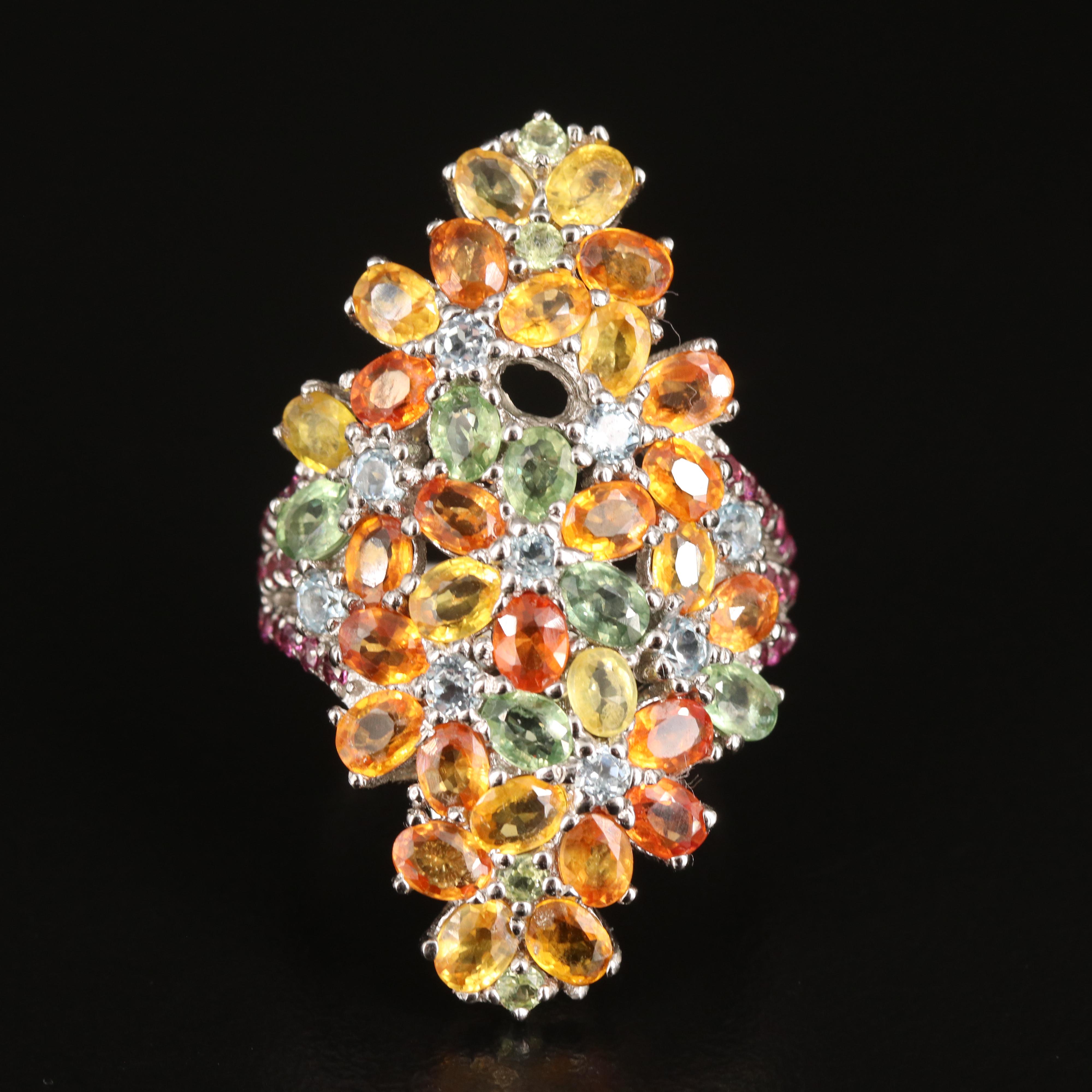 Sterling Sapphire Floral Cluster Ring