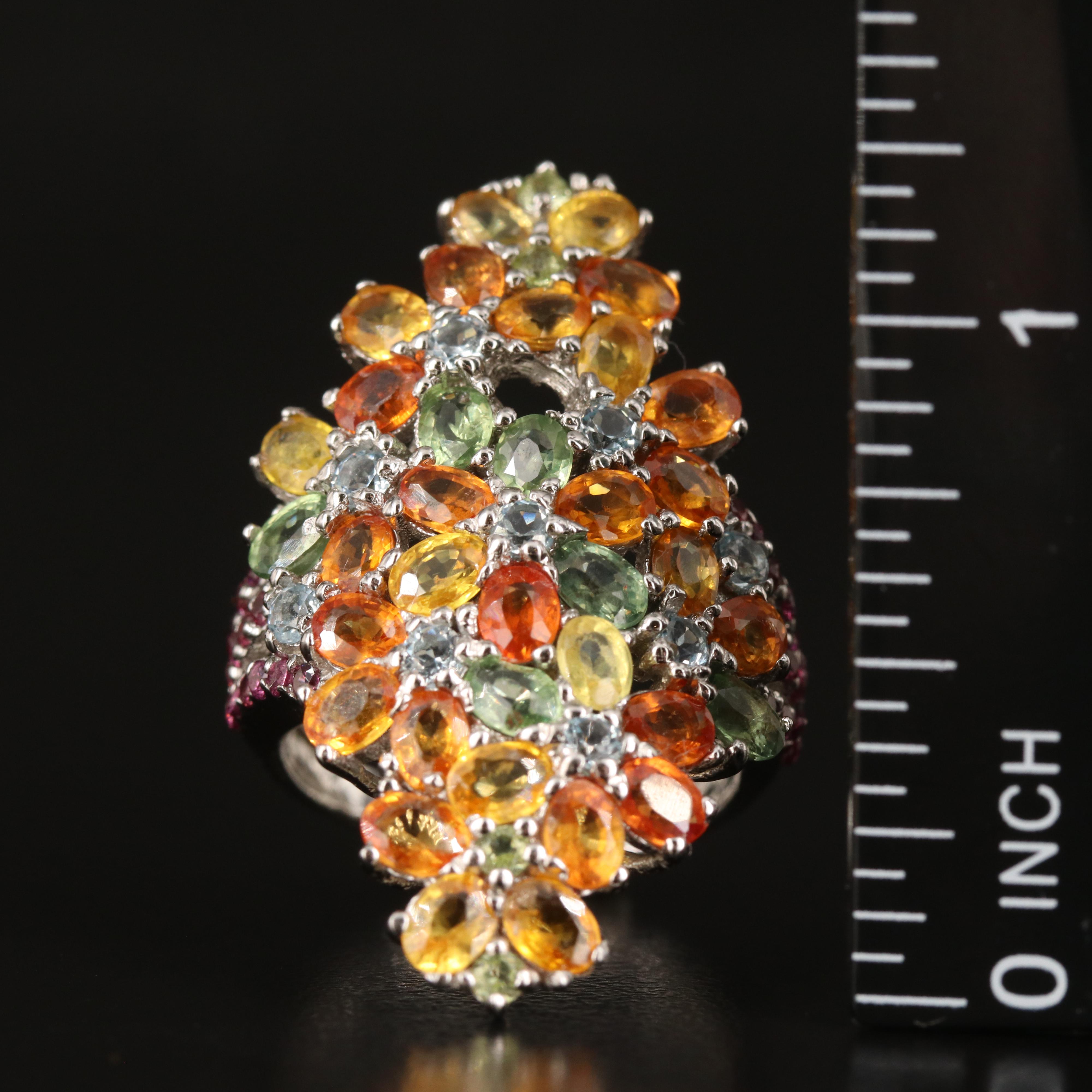 Sterling Sapphire Floral Cluster Ring