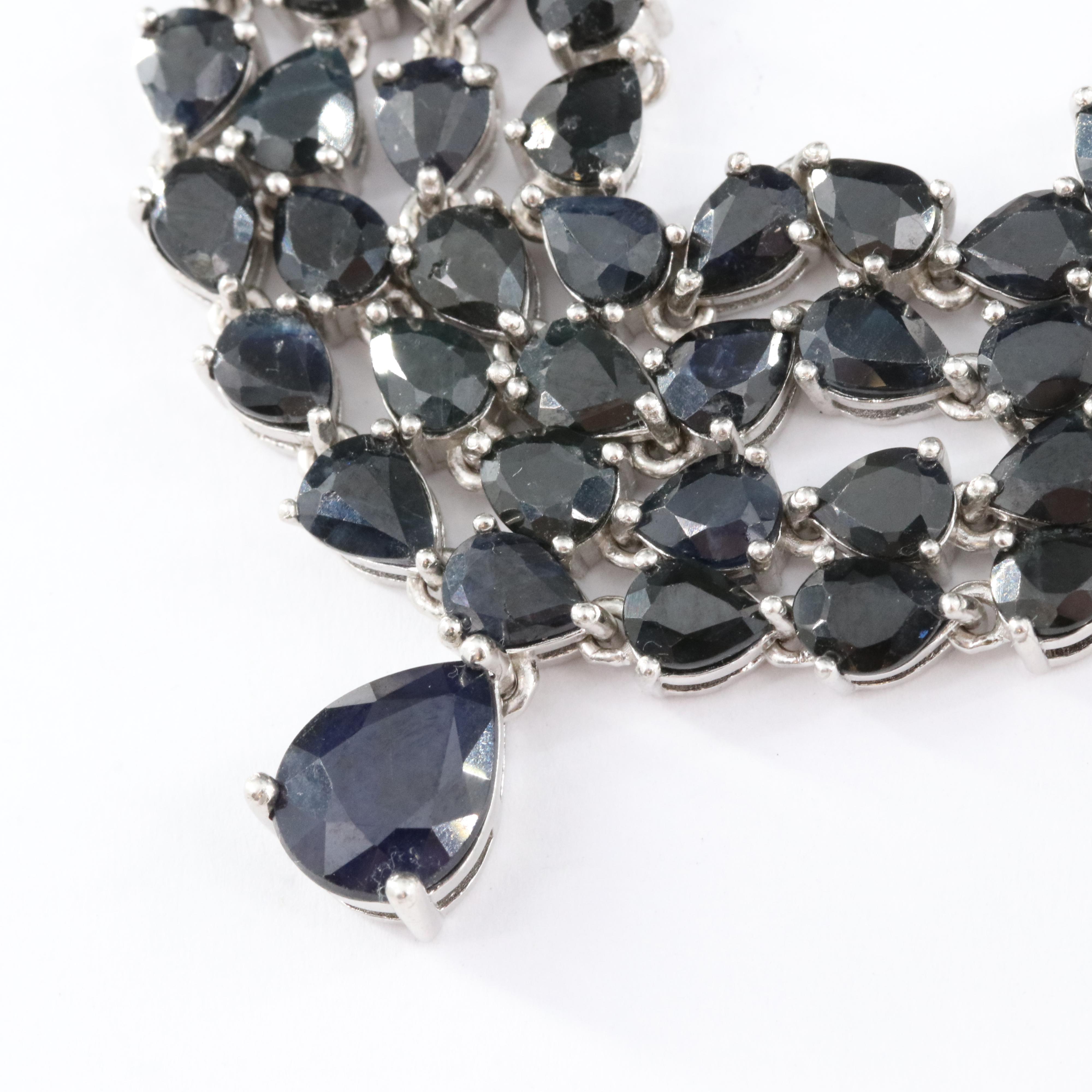 Sterling Sapphire, Black Onyx and Cubic Zirconia Necklace