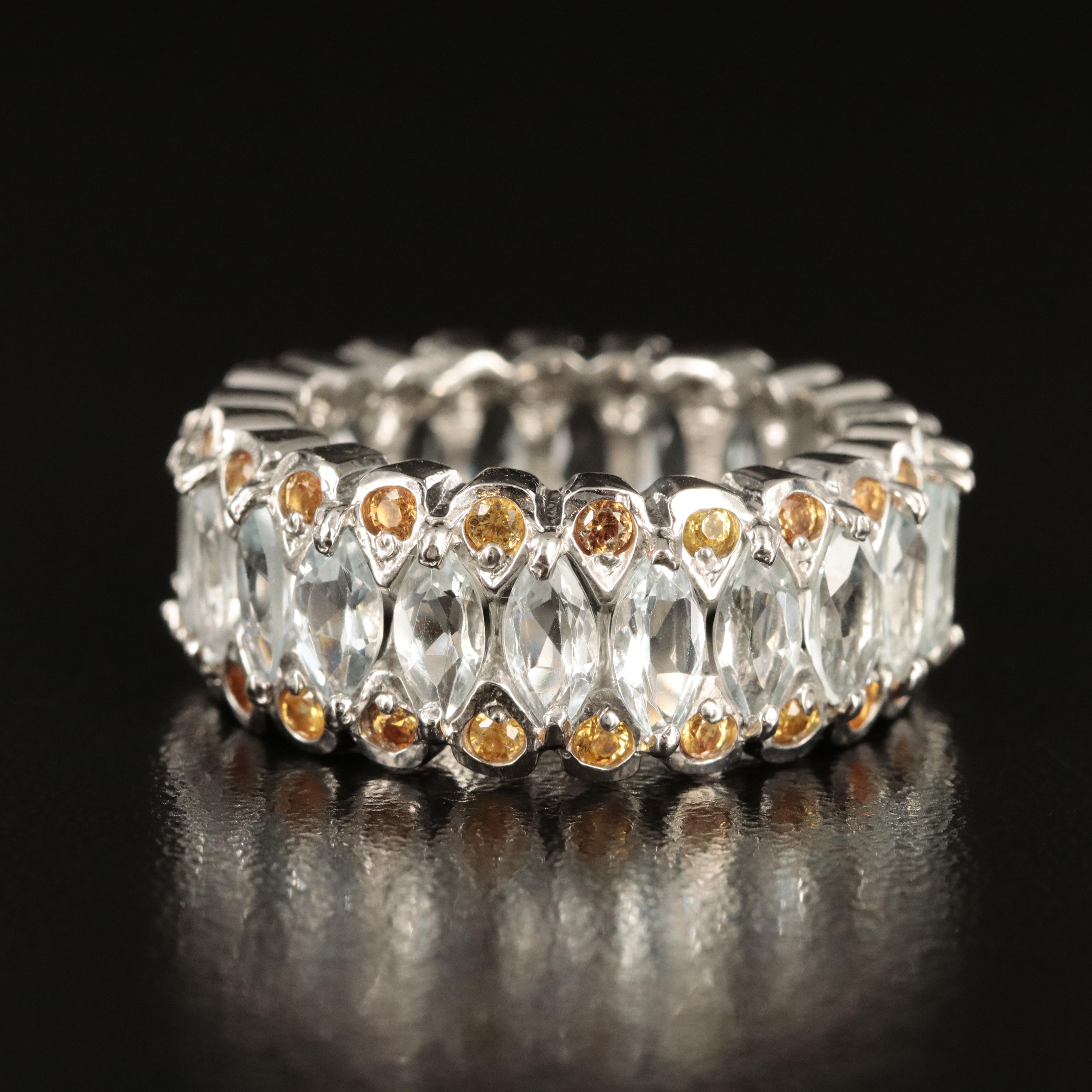 Sterling Aquamarine and Sapphire Eternity Band