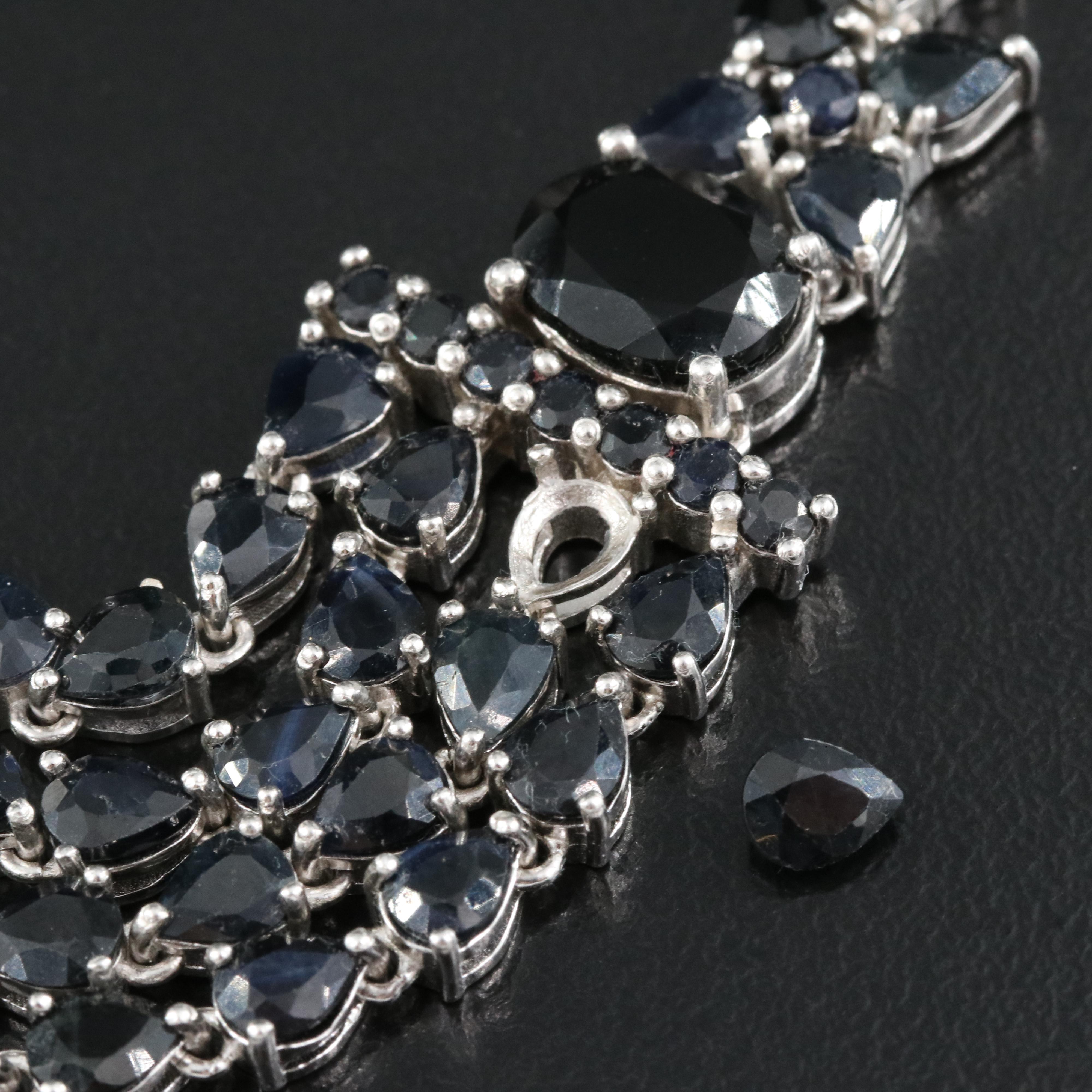 Sterling Sapphire, Black Onyx and Cubic Zirconia Necklace