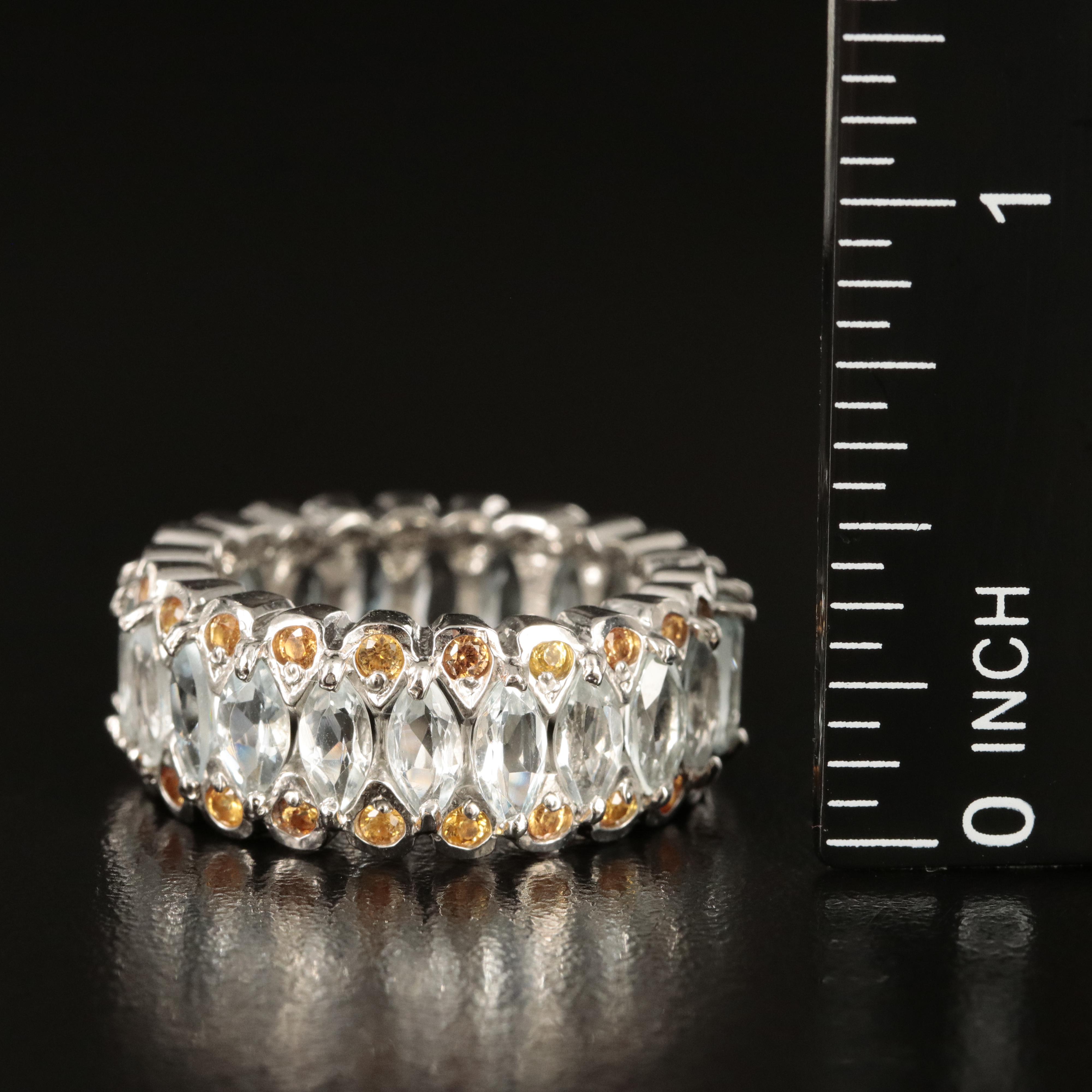 Sterling Aquamarine and Sapphire Eternity Band
