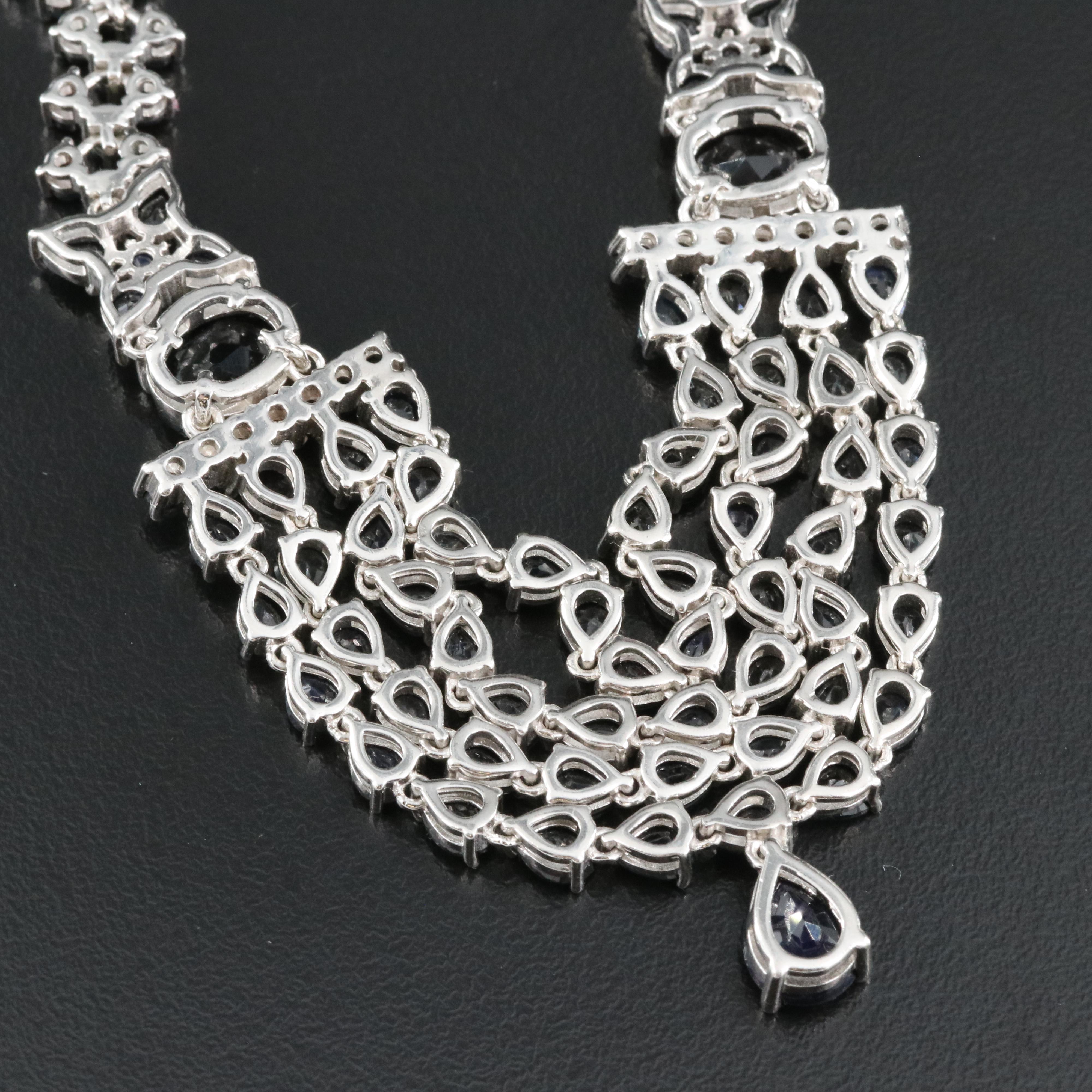 Sterling Sapphire, Black Onyx and Cubic Zirconia Necklace