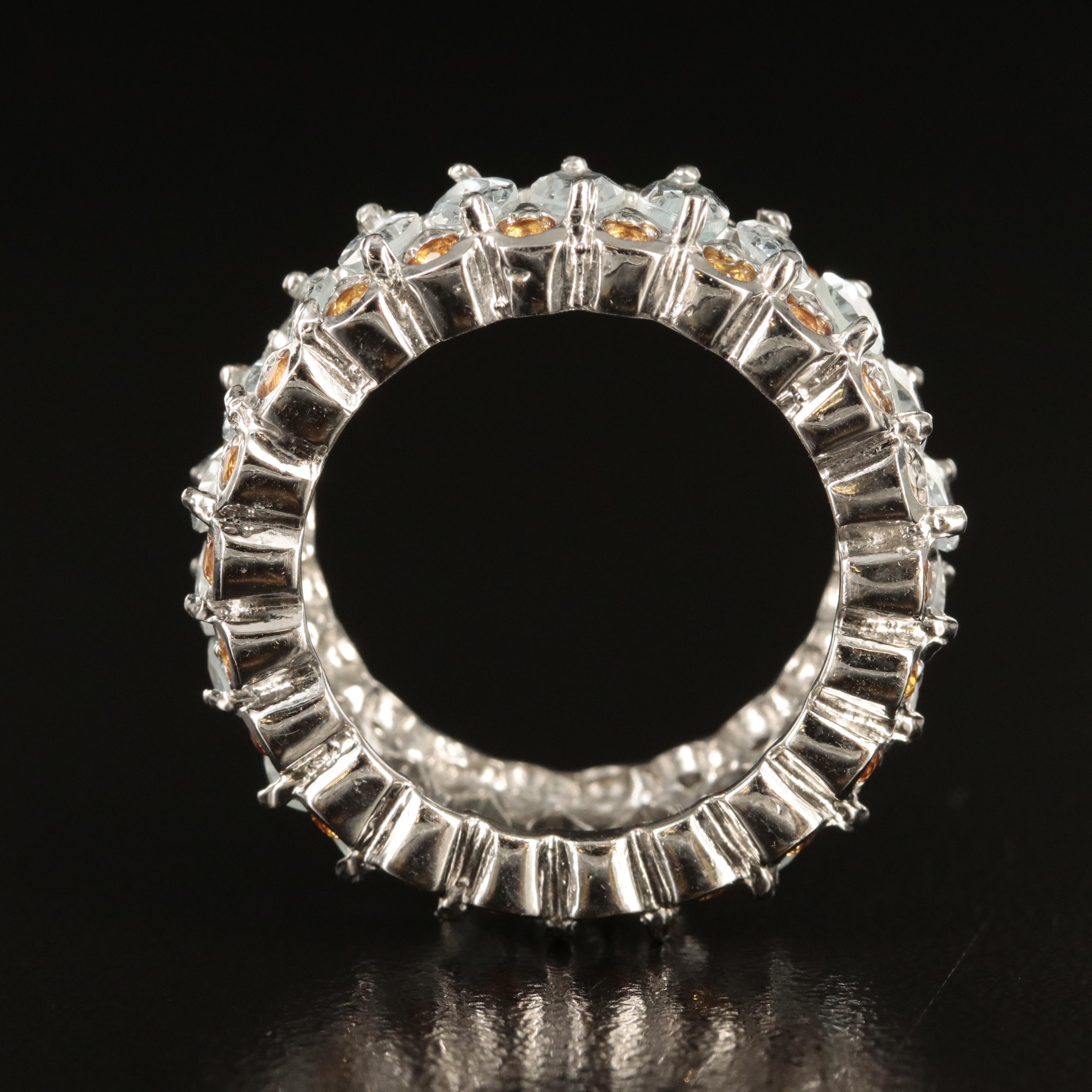 Sterling Aquamarine and Sapphire Eternity Band