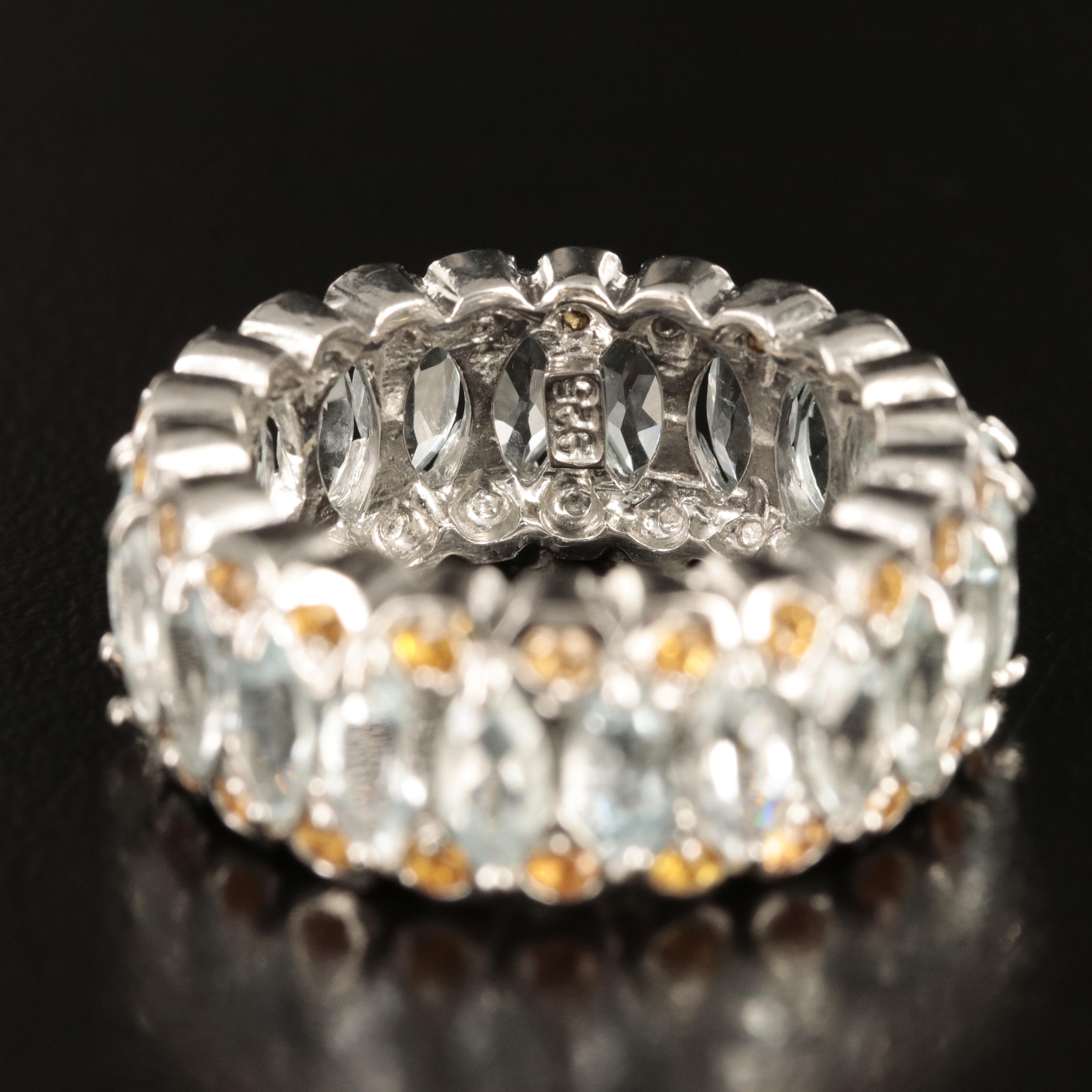 Sterling Aquamarine and Sapphire Eternity Band