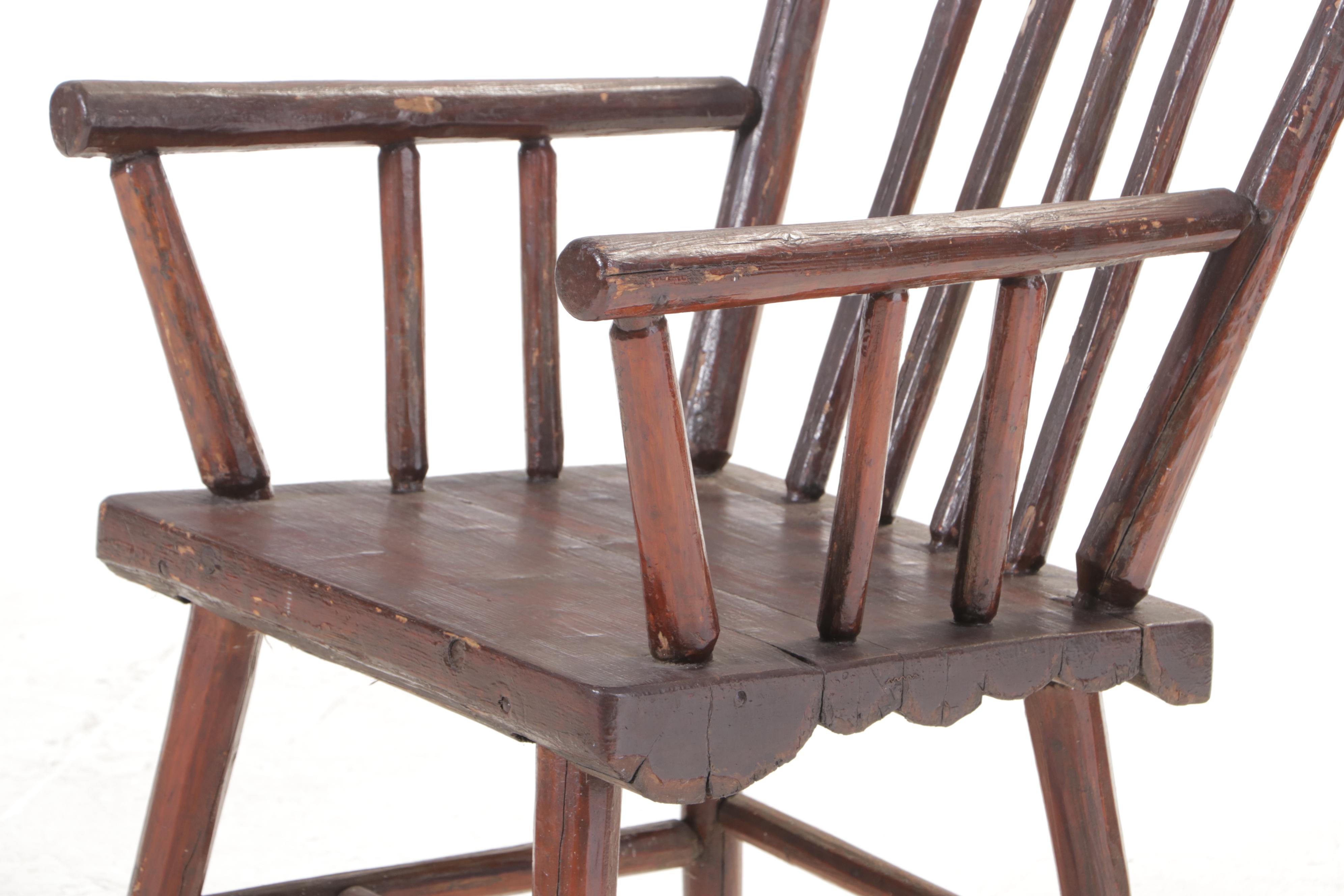 Rustic Pine Spindle-Back Armchair, 20th Century