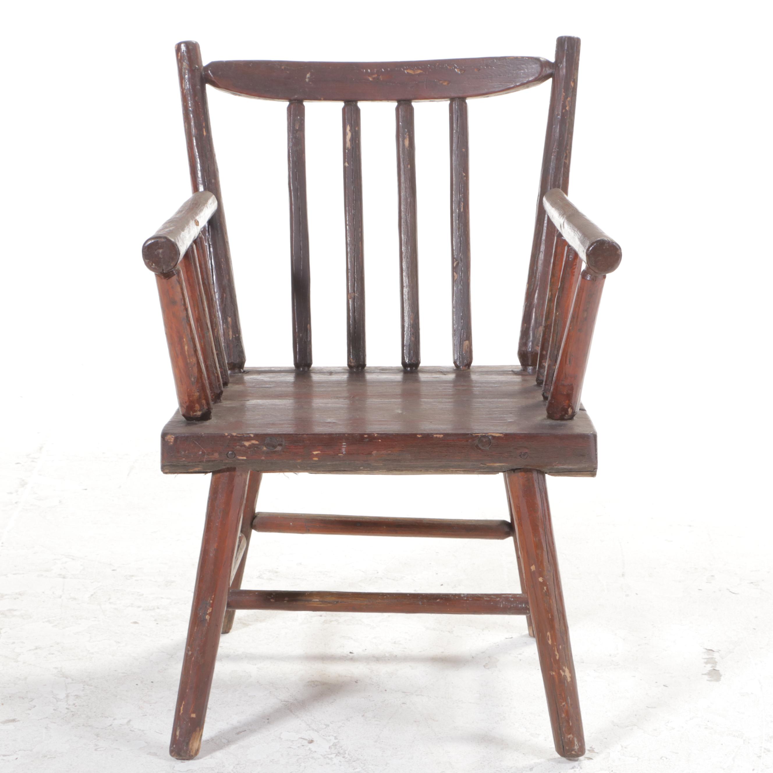 Rustic Pine Spindle-Back Armchair, 20th Century