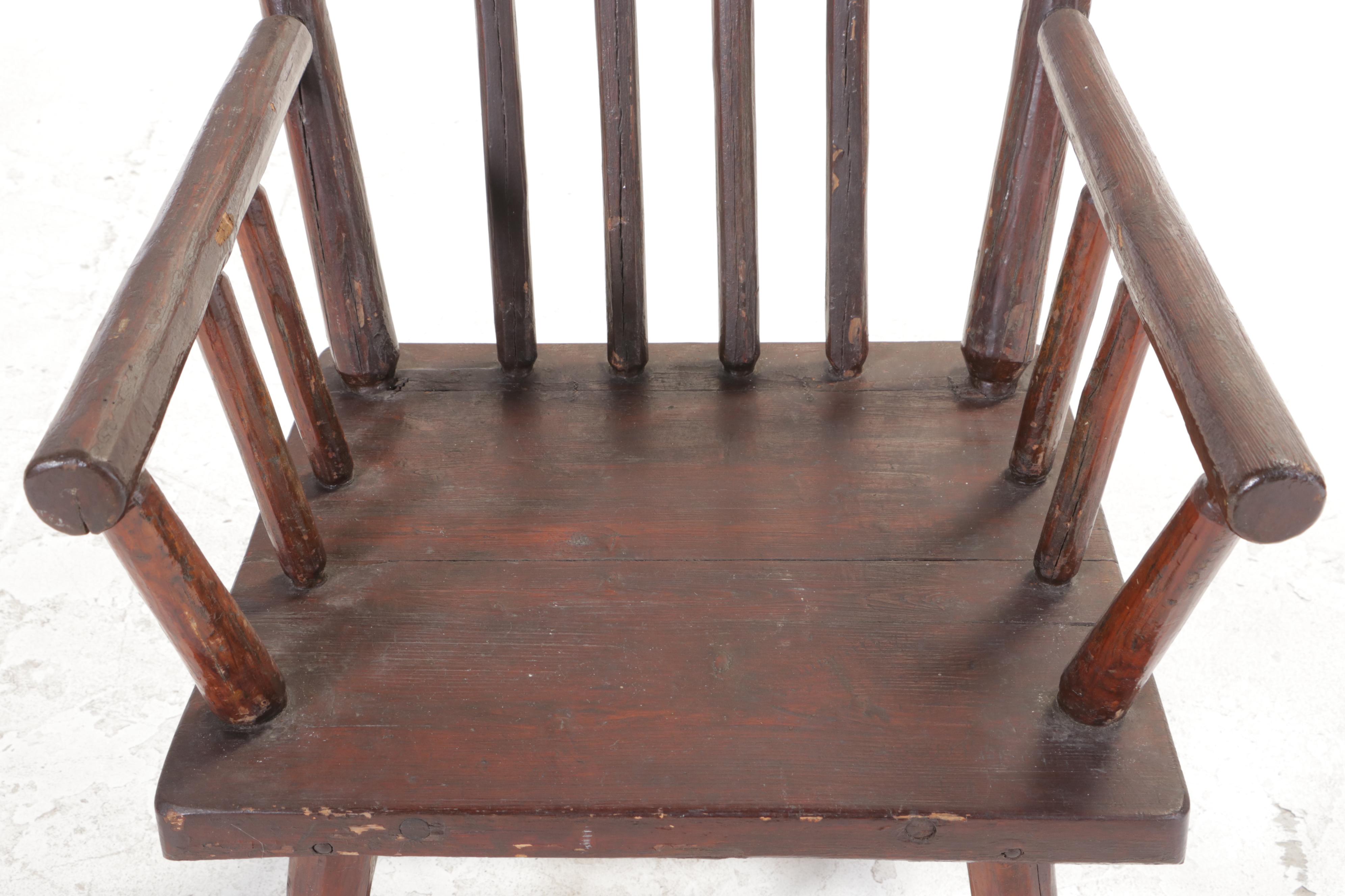 Rustic Pine Spindle-Back Armchair, 20th Century