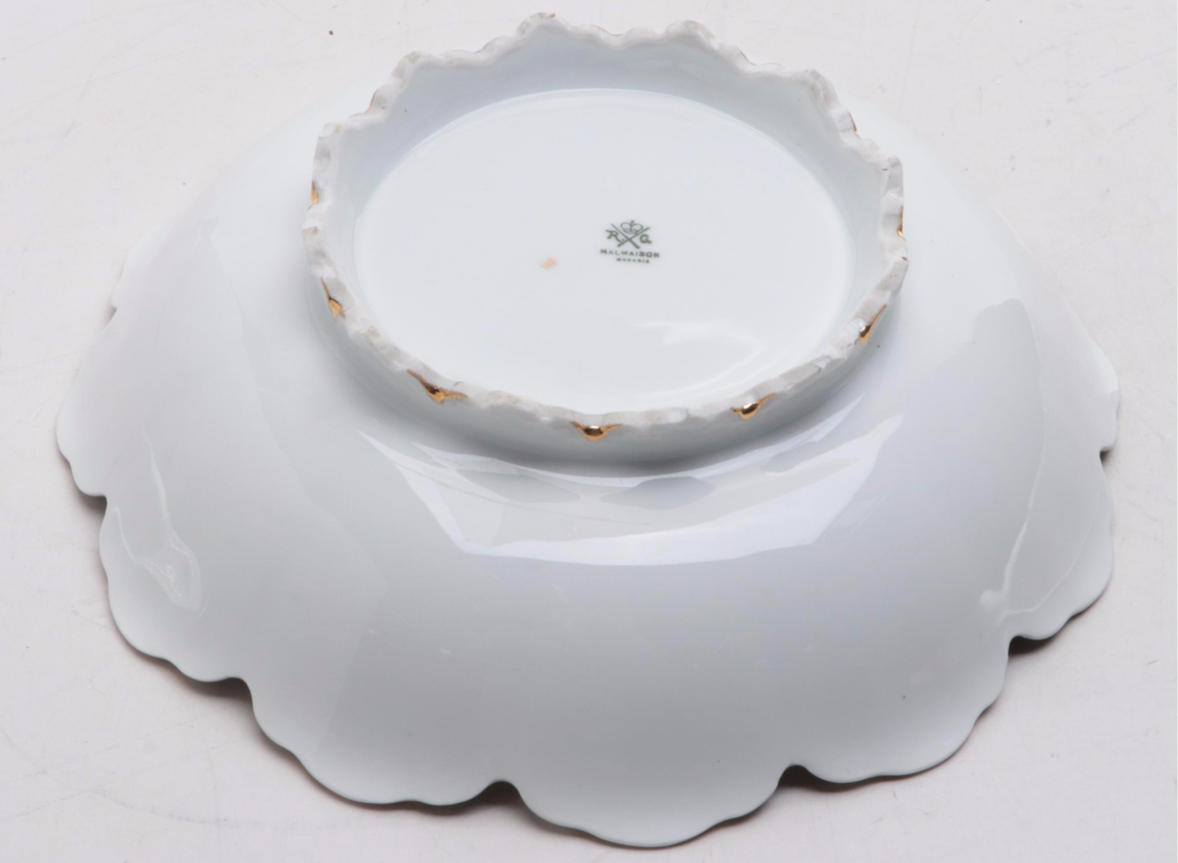 Rosenthal Porcelain Scalloped Green with Pink Roses Decorative Bowl, 1891-1906