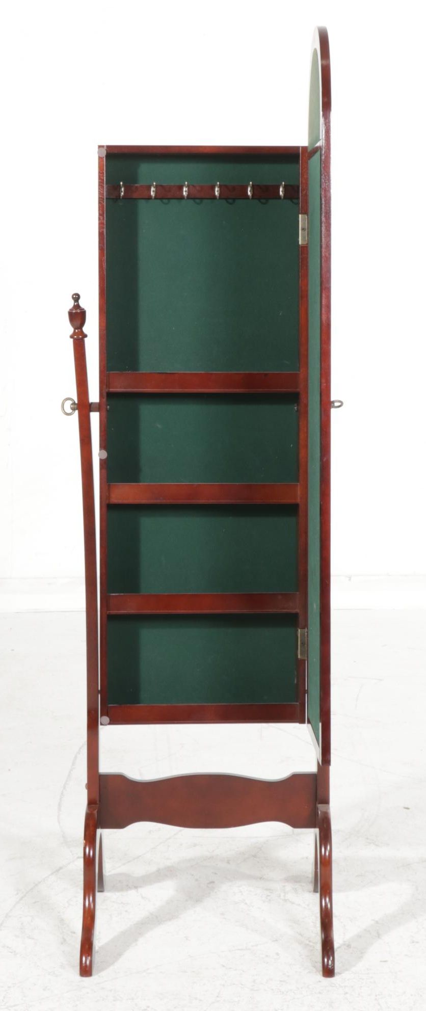 Federal Style Cherry-Stained Floor Mirror with Jewelry Storage, Late 20th C.