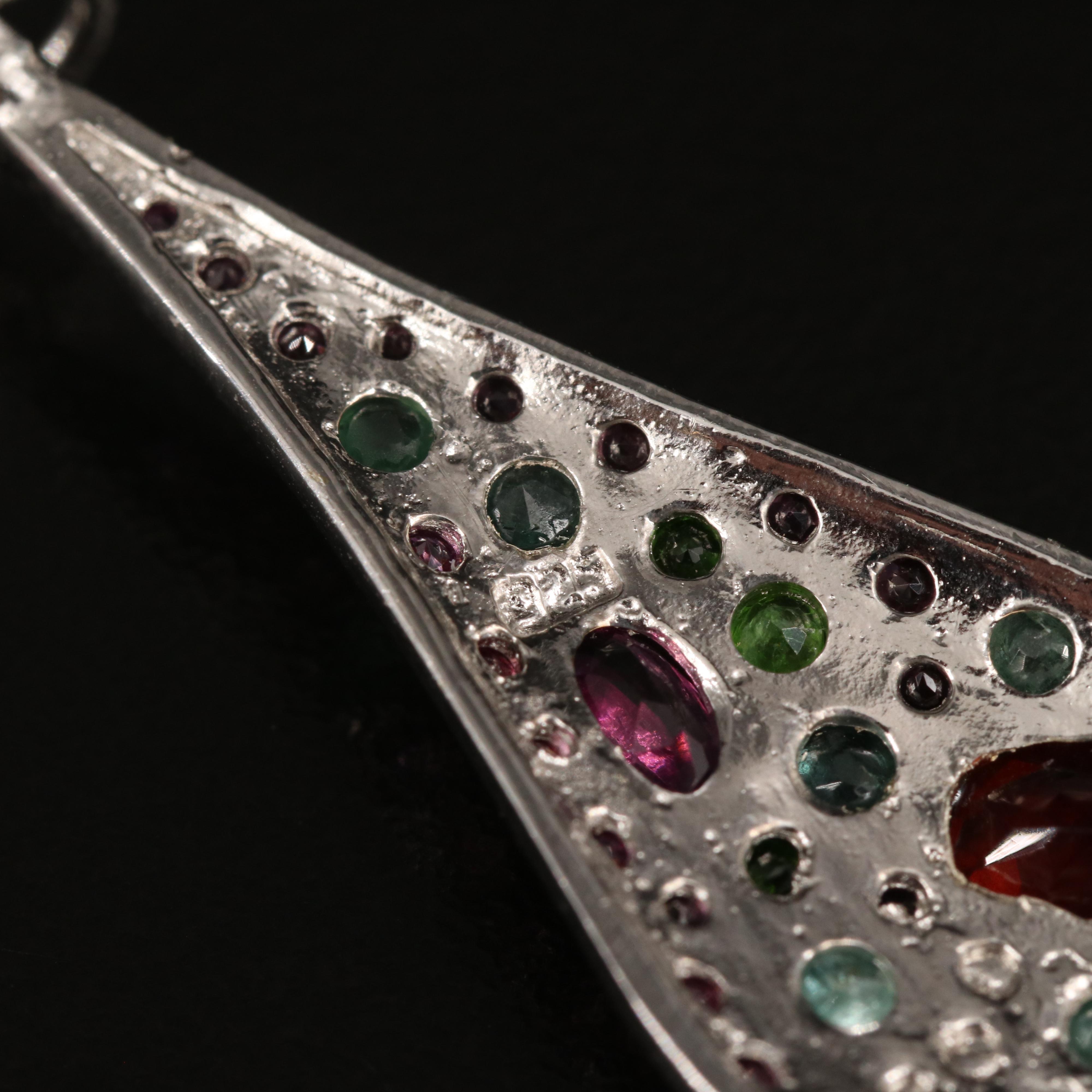 Sterling Garnet. Diopside and Emerald Teardrop Earrings