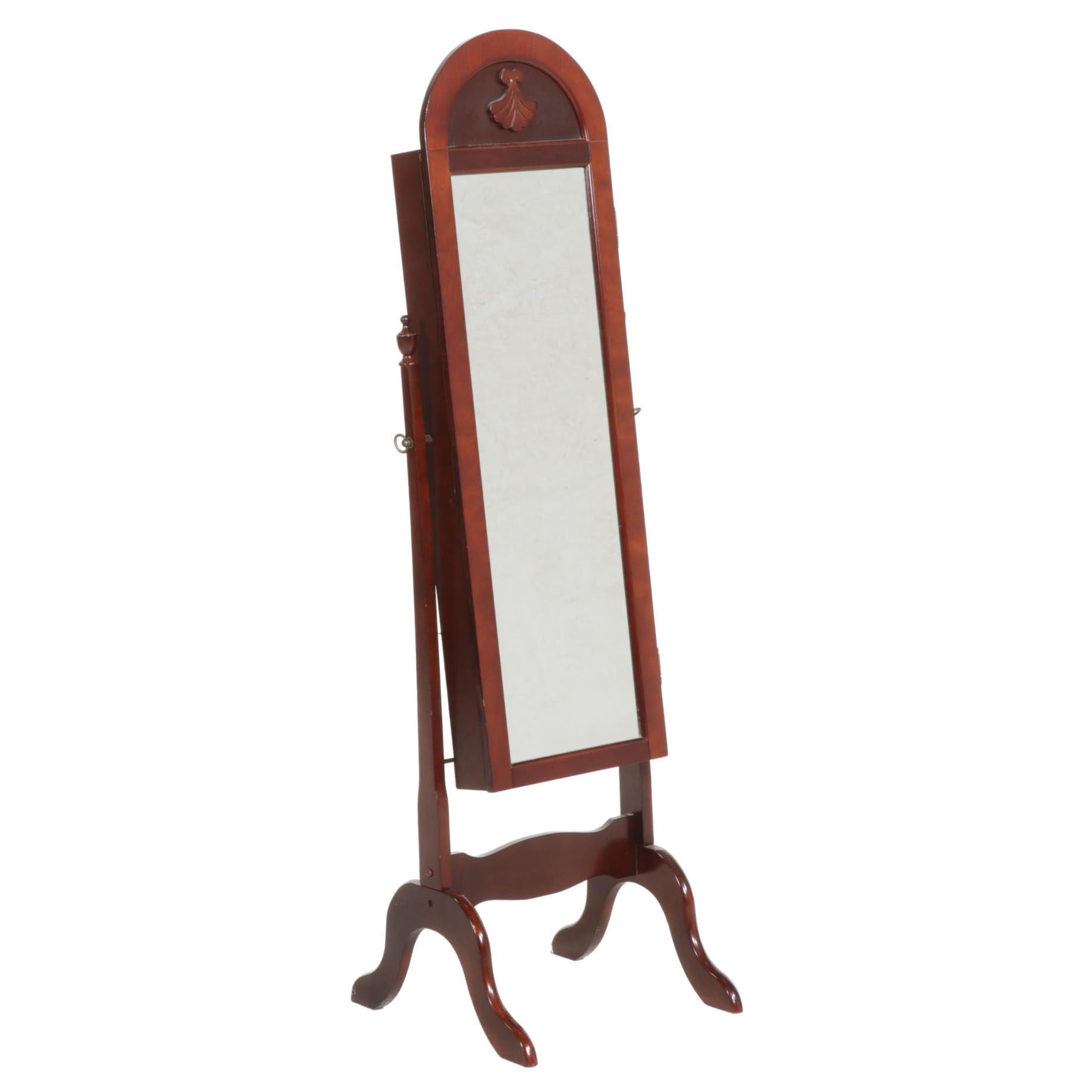 Federal Style Cherry-Stained Floor Mirror with Jewelry Storage, Late 20th C.