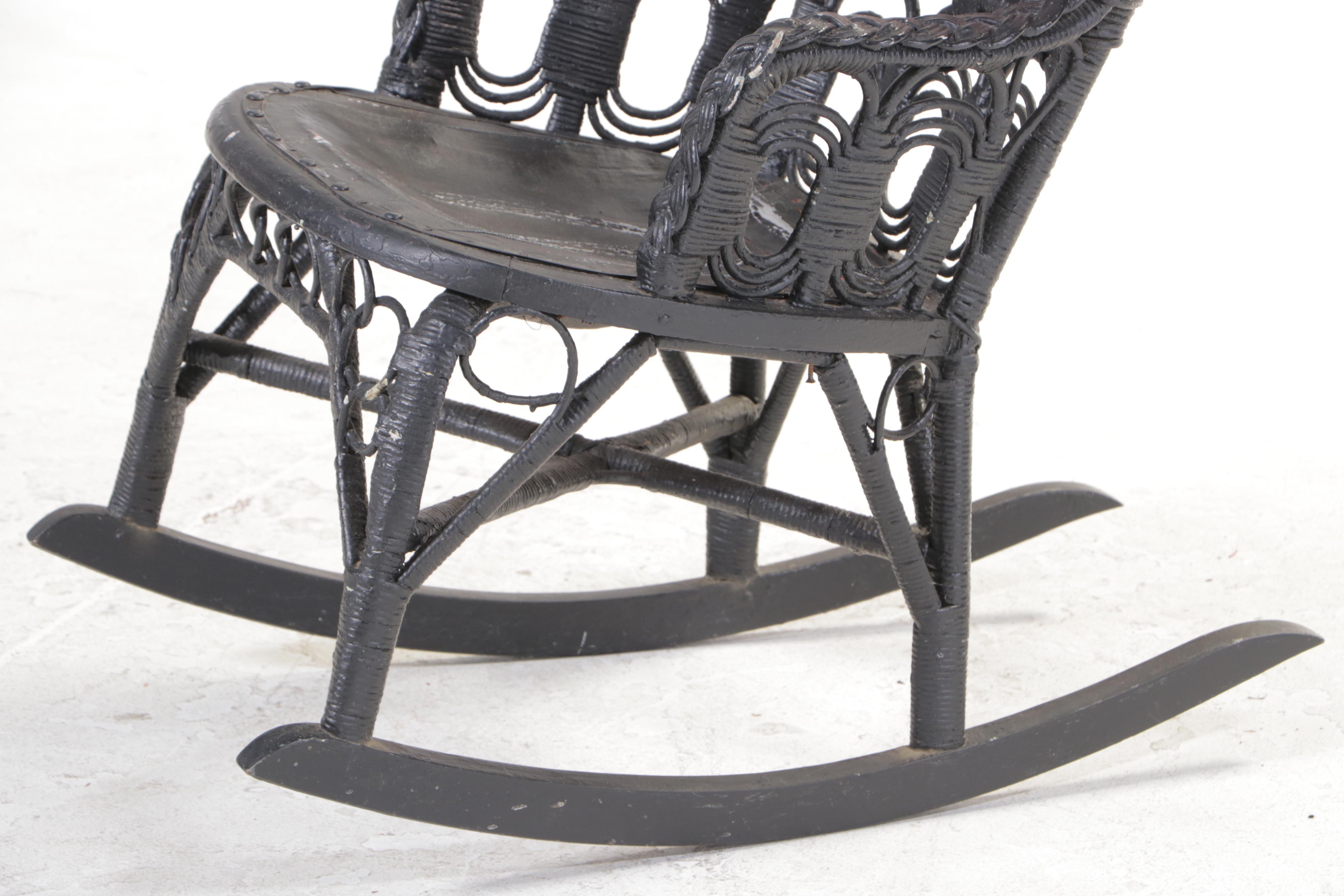 Late Victorian Black-Painted Wicker Rocker, Late 19th/Early 20th Century