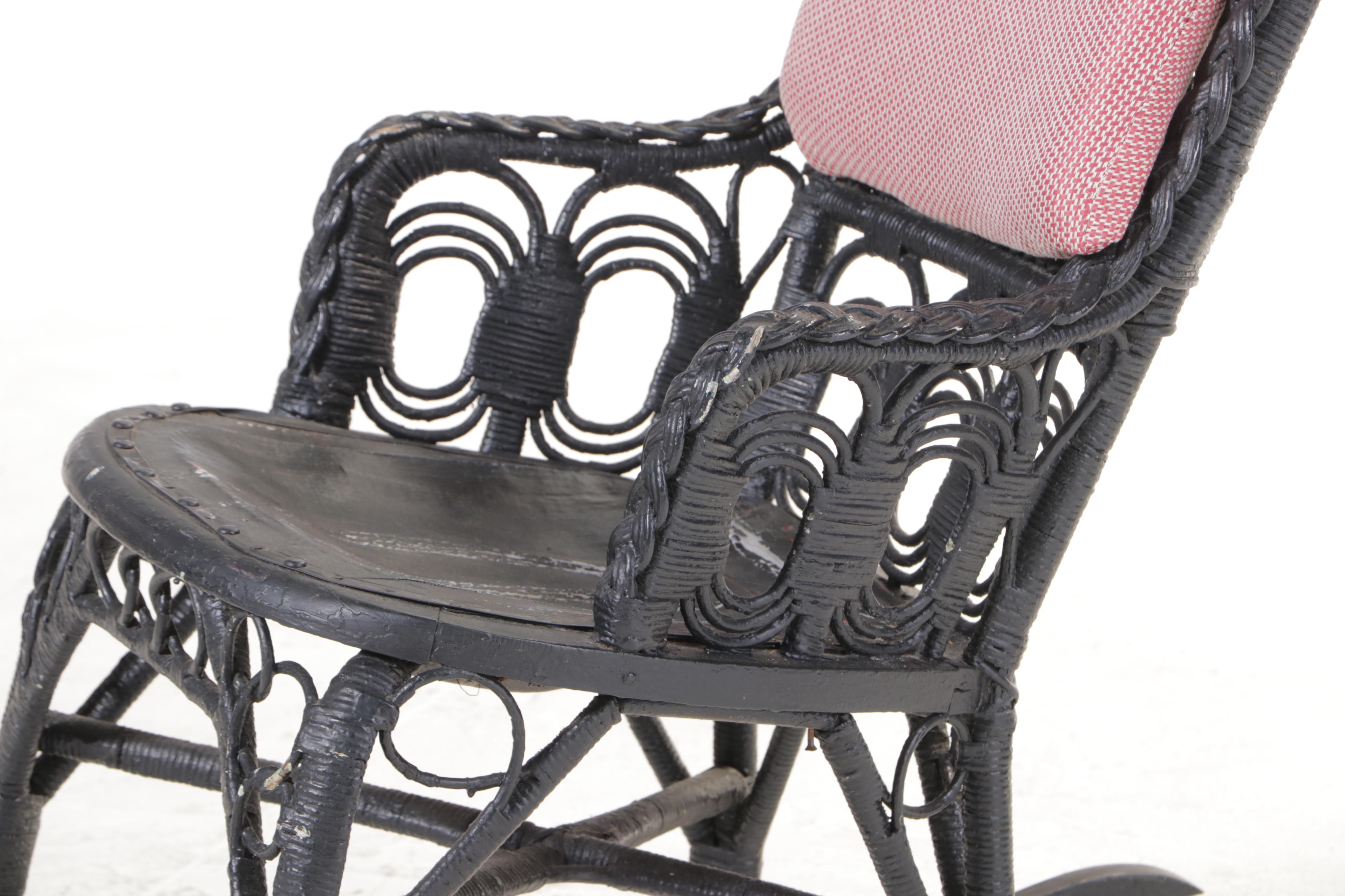 Late Victorian Black-Painted Wicker Rocker, Late 19th/Early 20th Century