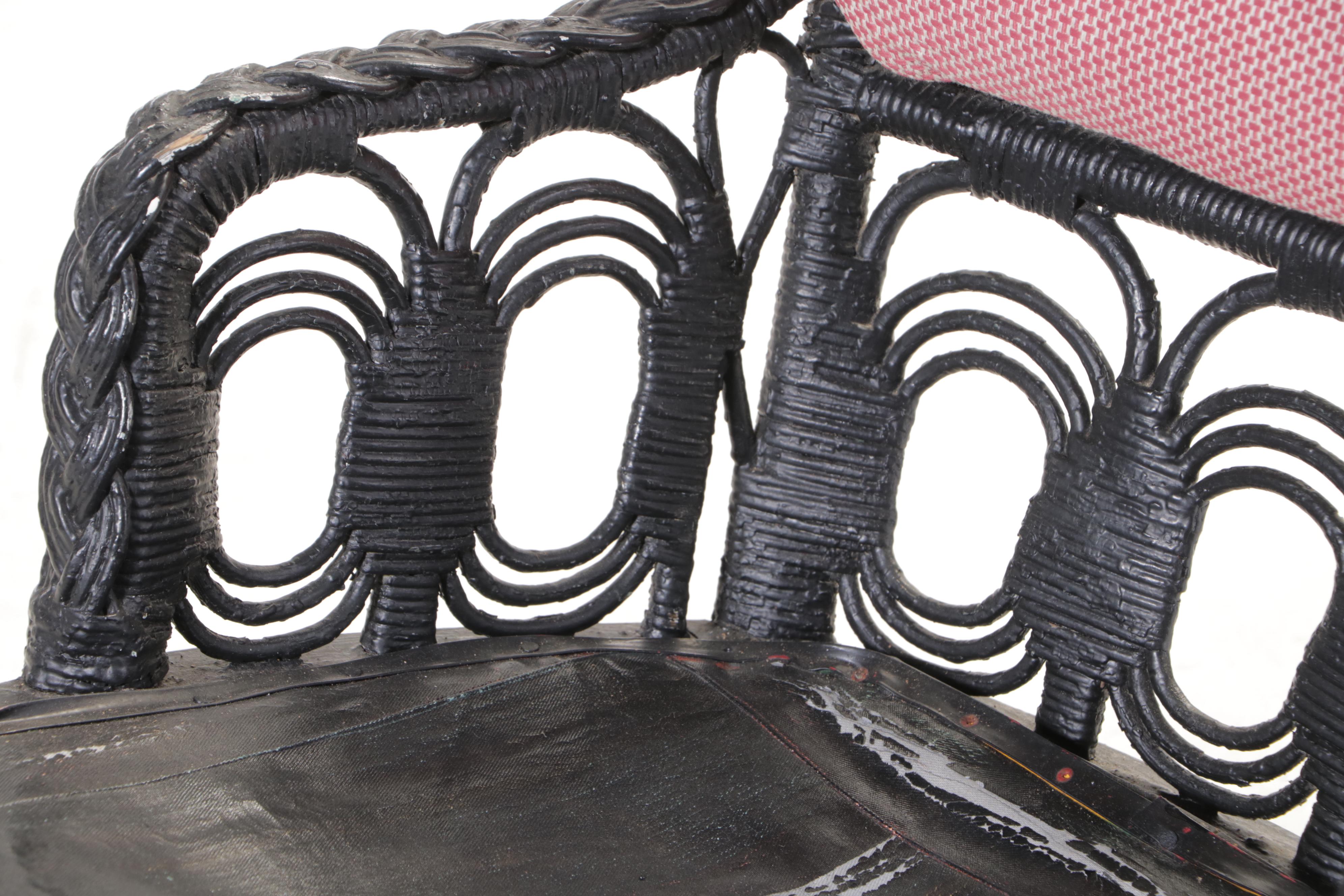 Late Victorian Black-Painted Wicker Rocker, Late 19th/Early 20th Century