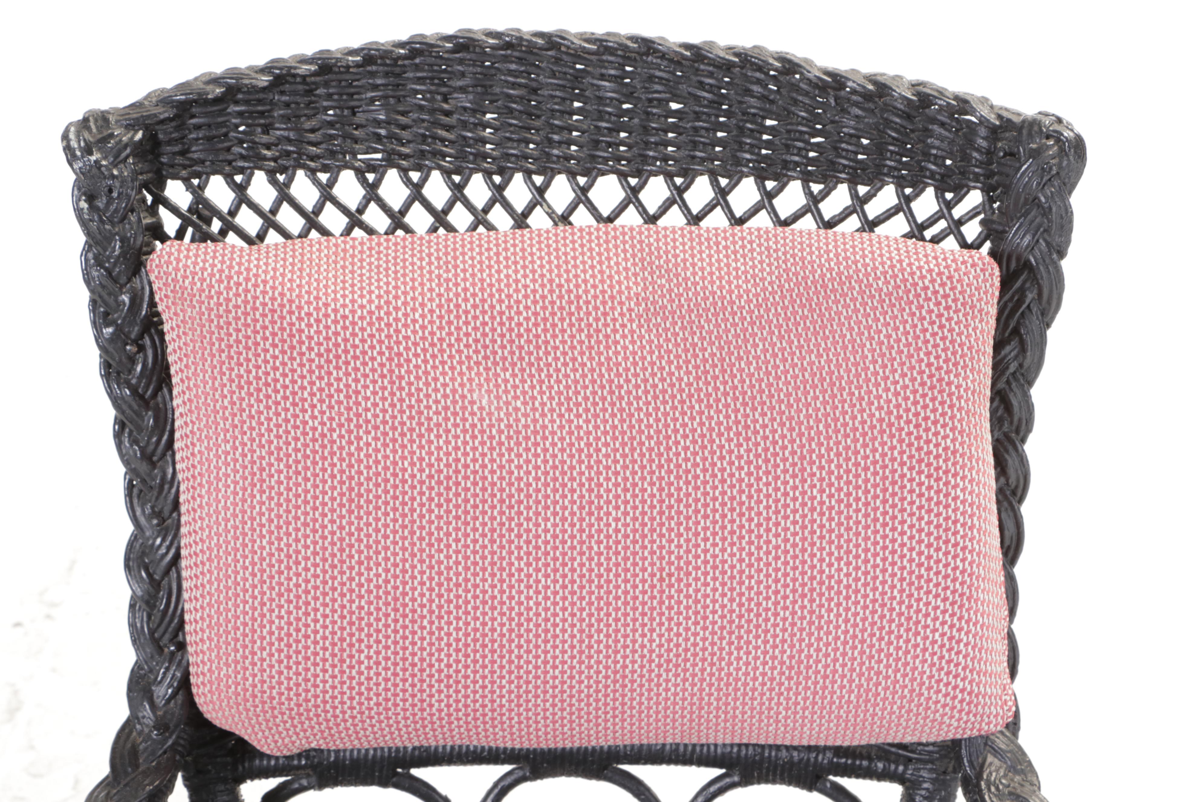 Late Victorian Black-Painted Wicker Rocker, Late 19th/Early 20th Century