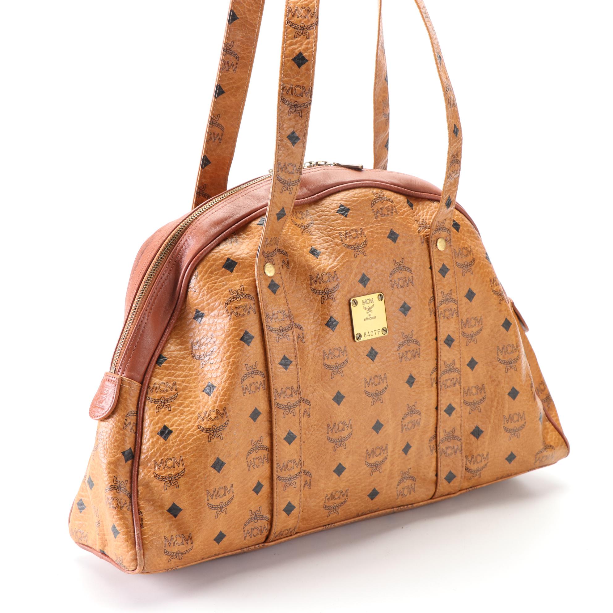MCM Visetos Cognac Leather Shoulder Bag