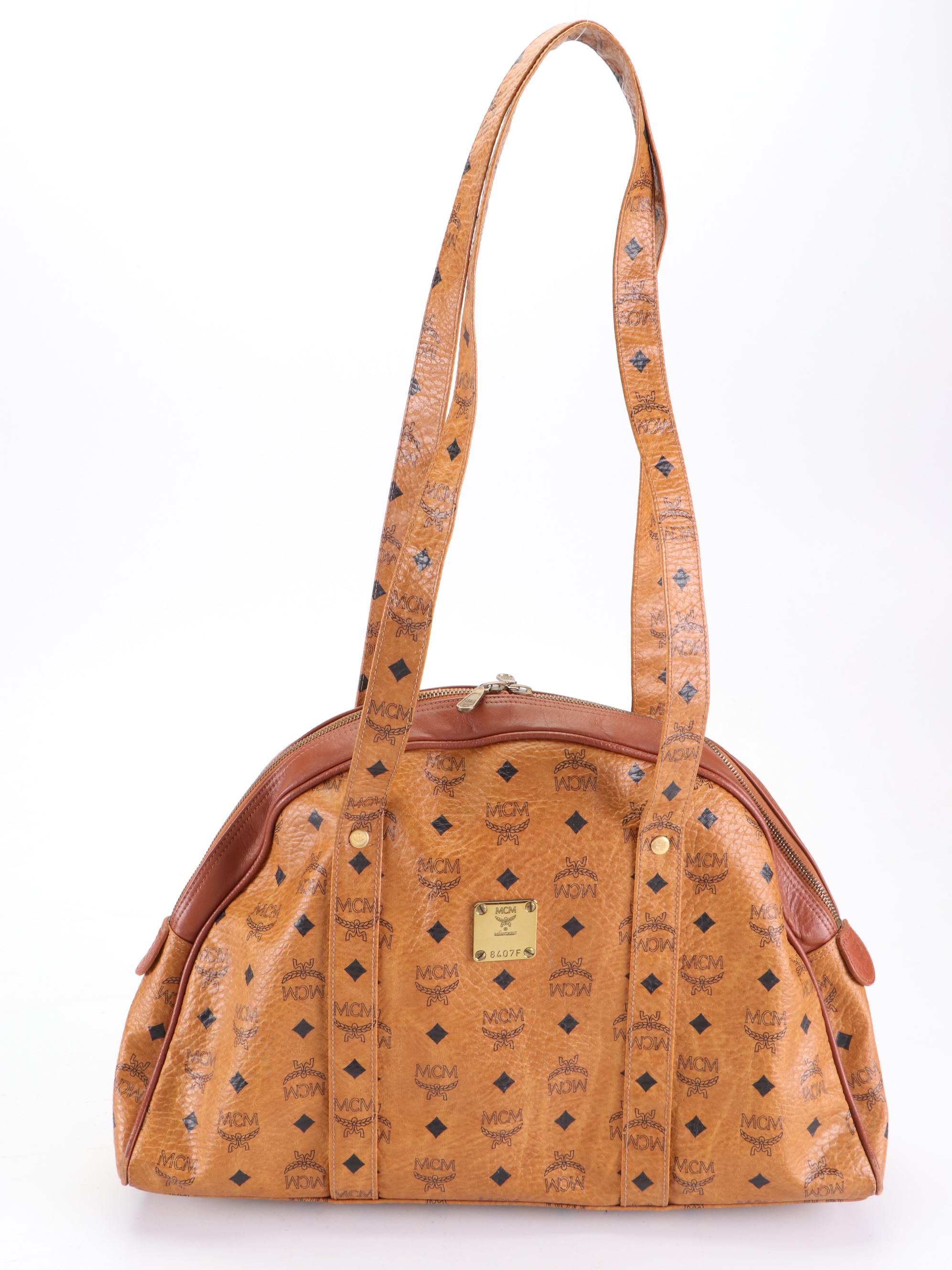MCM Visetos Cognac Leather Shoulder Bag