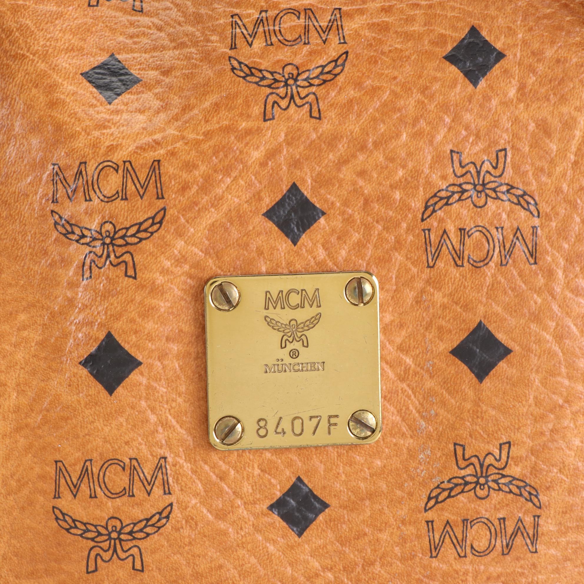 MCM Visetos Cognac Leather Shoulder Bag