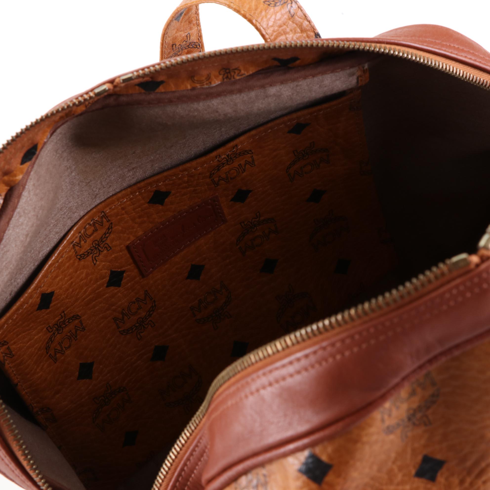 MCM Visetos Cognac Leather Shoulder Bag