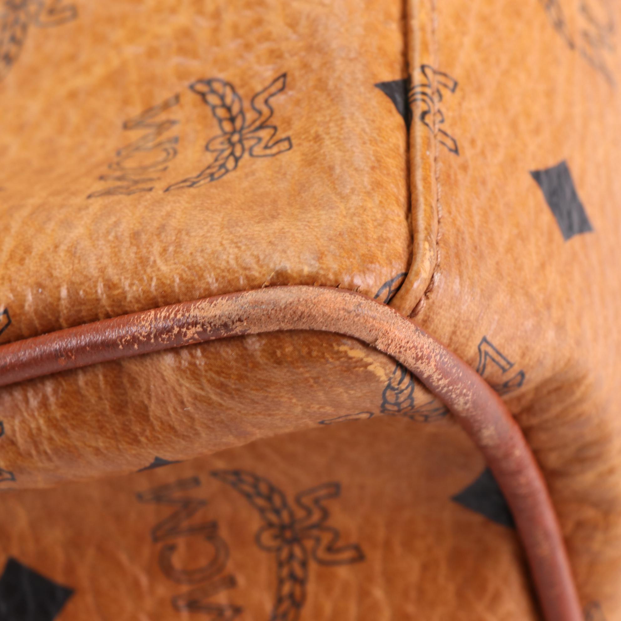 MCM Visetos Cognac Leather Shoulder Bag