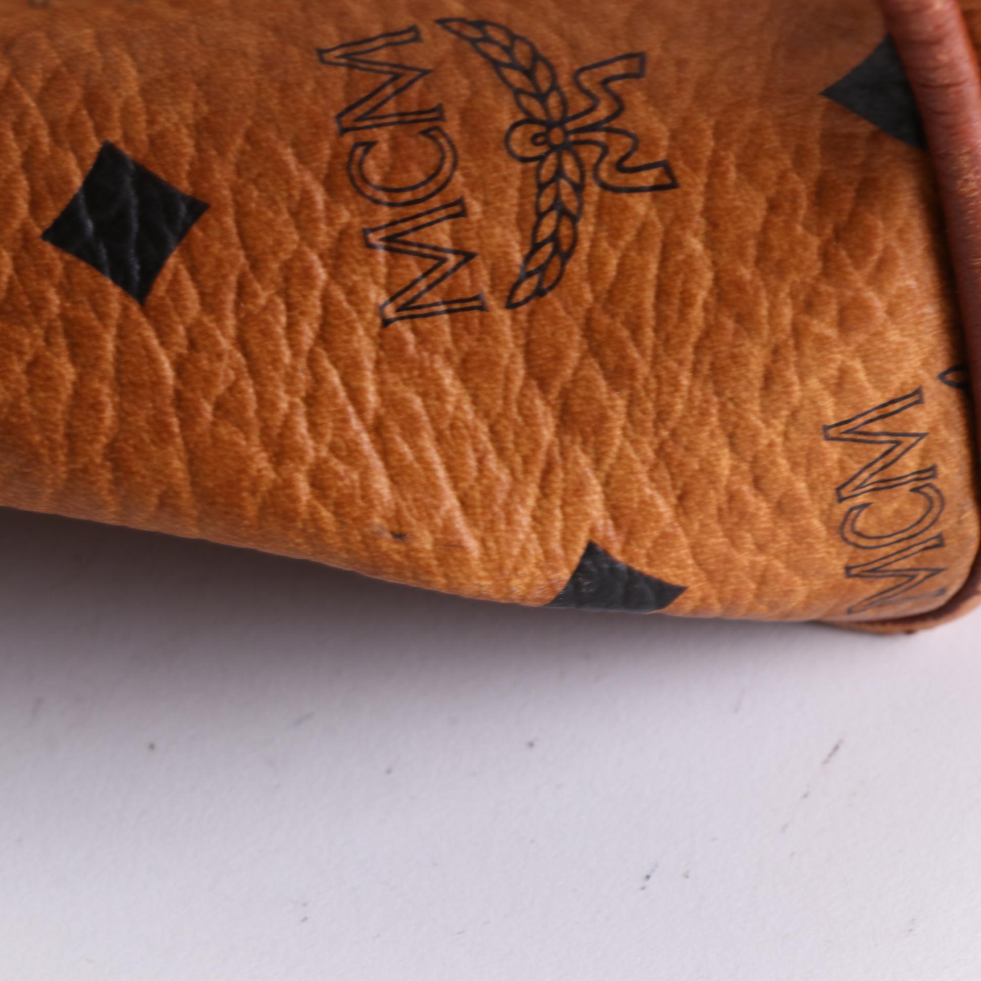 MCM Visetos Cognac Leather Shoulder Bag