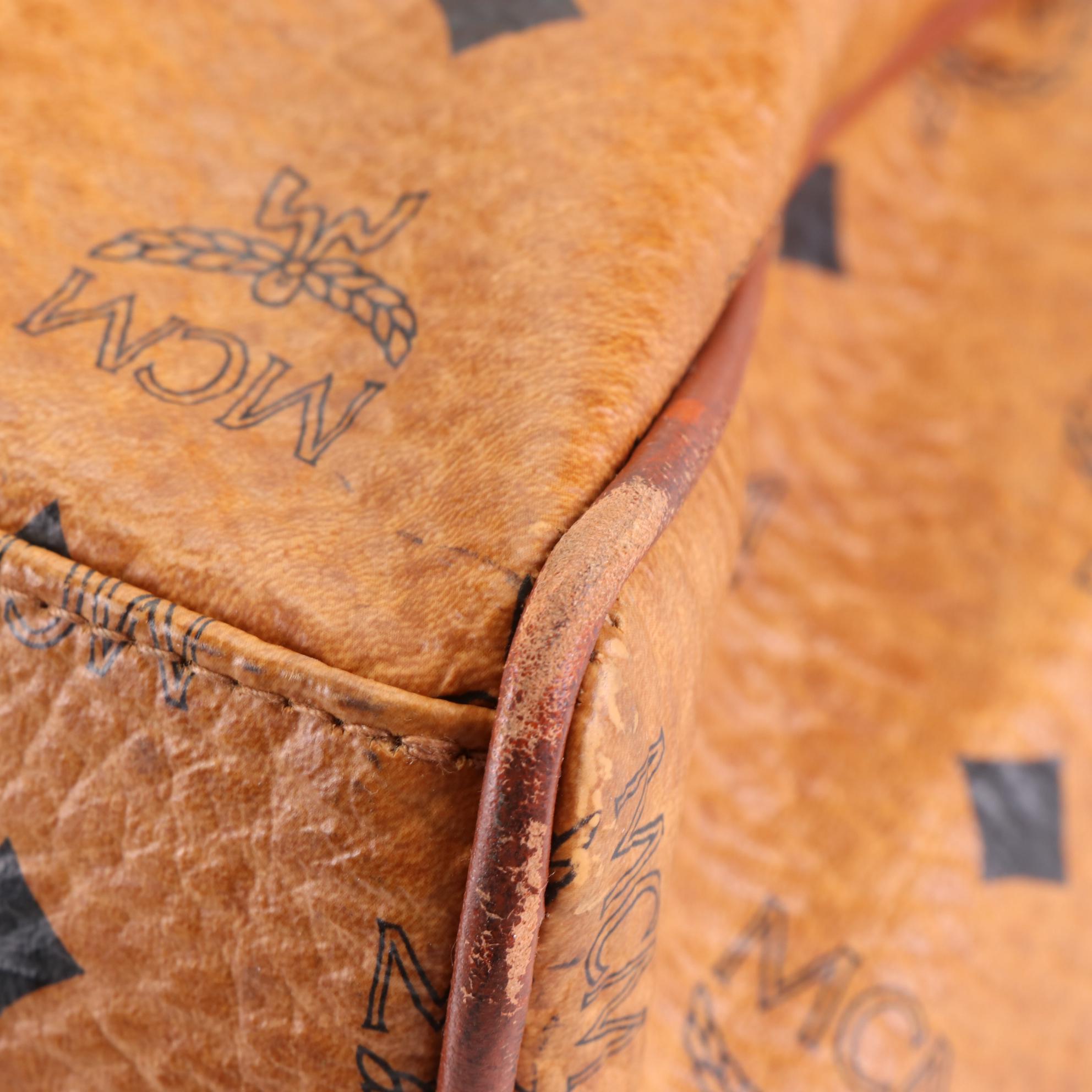 MCM Visetos Cognac Leather Shoulder Bag