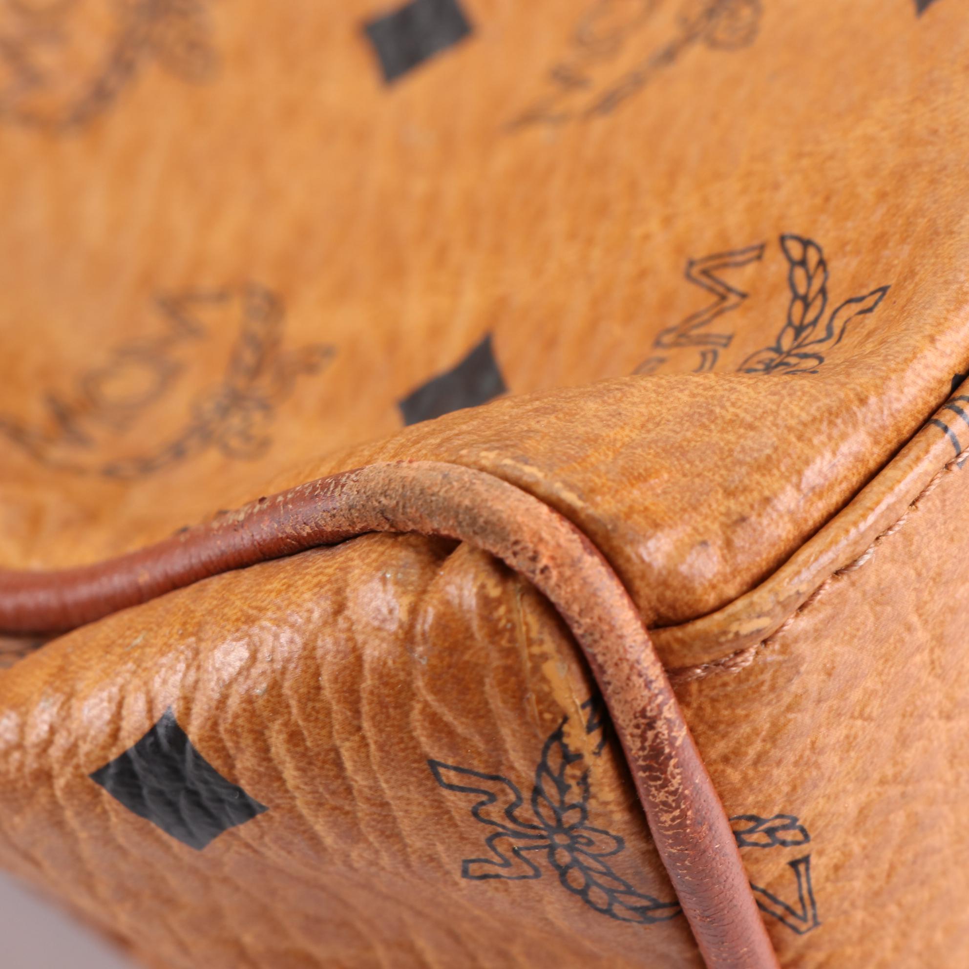 MCM Visetos Cognac Leather Shoulder Bag