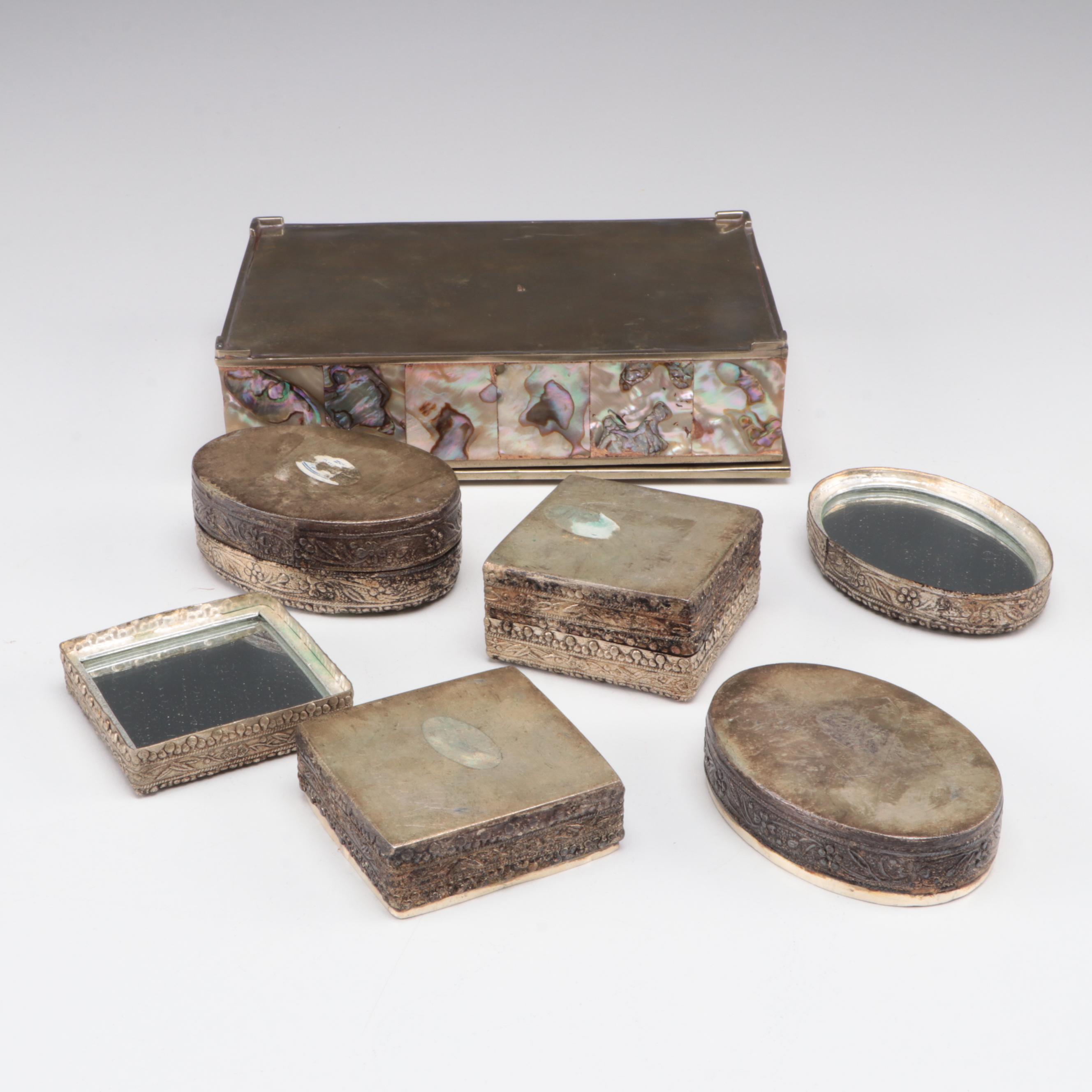 Chinese Famille Rose Porcelain Shard Boxes with Figurines and Other Décor