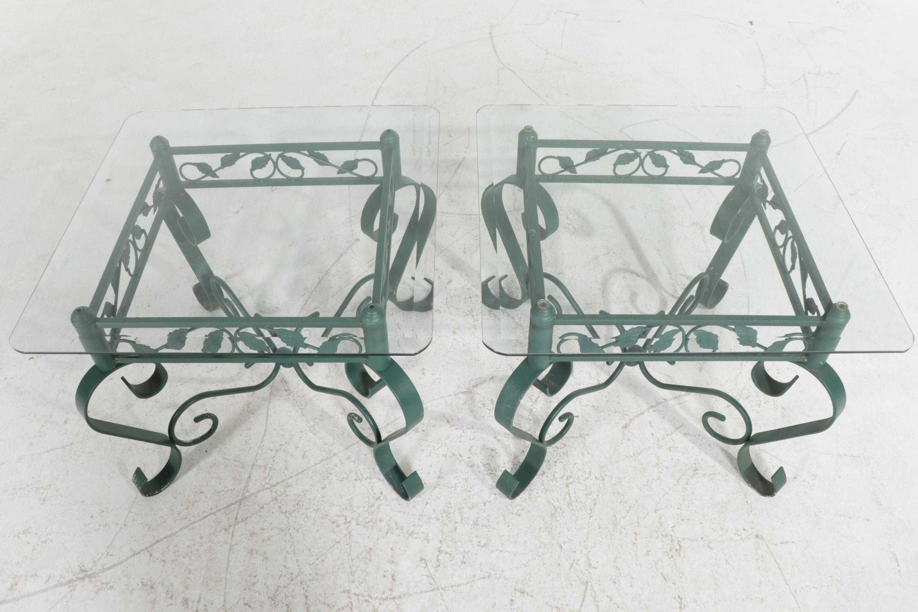 Pair of Metal Frame Glass Top Side Tables