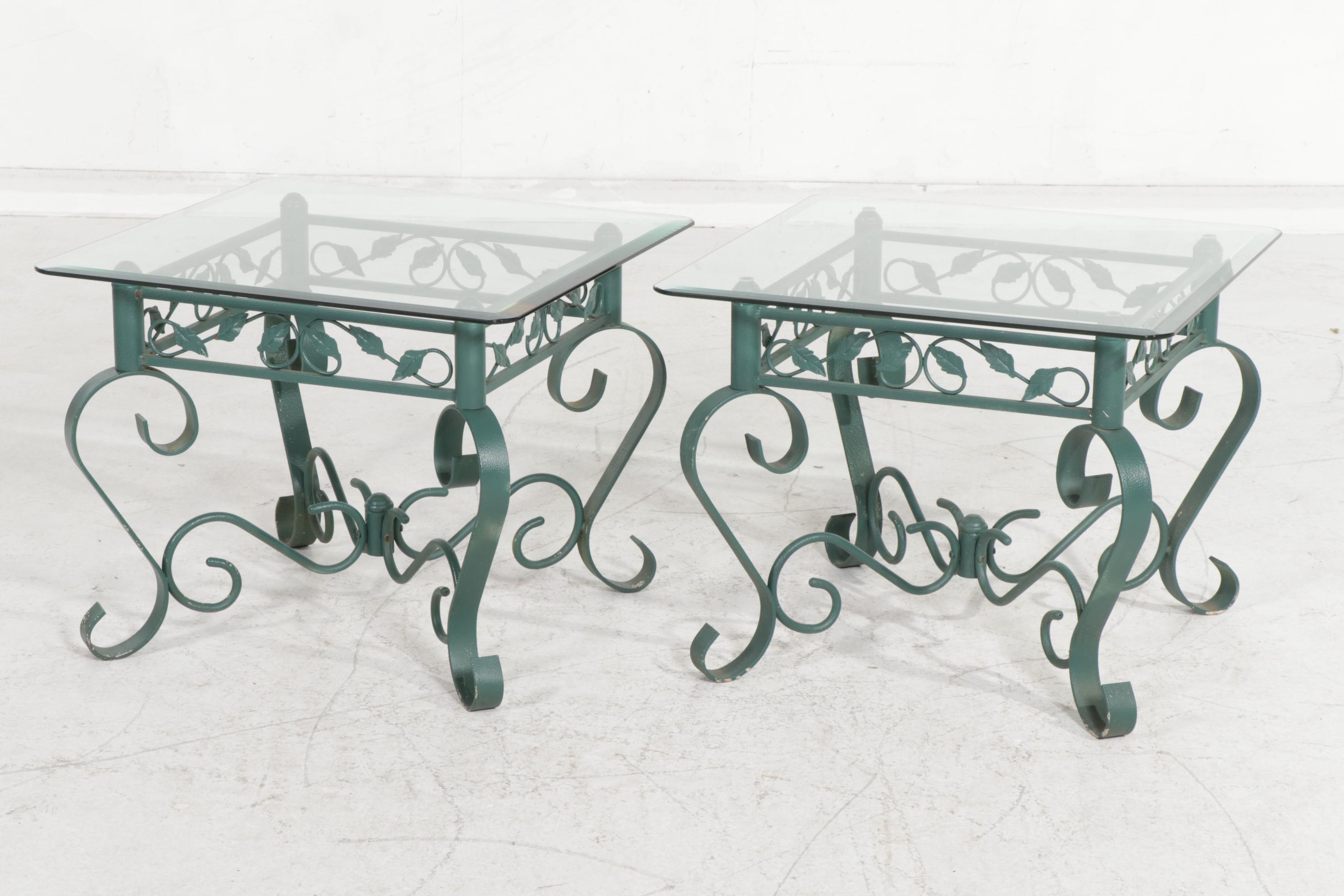Pair of Metal Frame Glass Top Side Tables